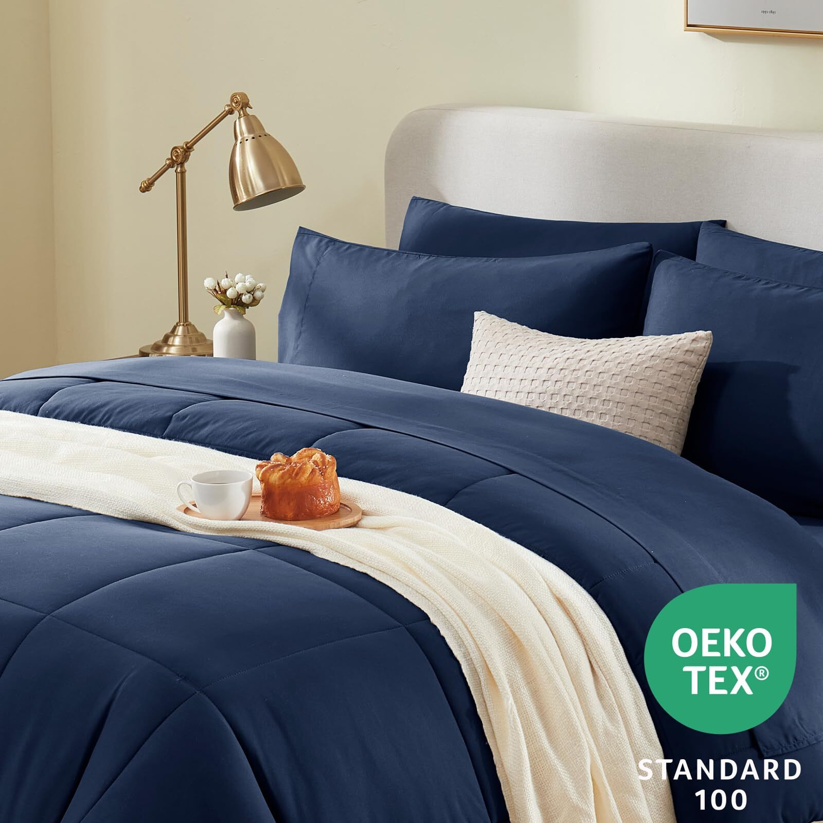 Cozylux Full Size Comforter Sets - 7 Pieces Bed In A Bag Set Navy Blue, Bedding Sets Full With All Season Quilted Comforter, Flat Sheet, Fitted Sheet, Pillowcases, Navy Blue, Full