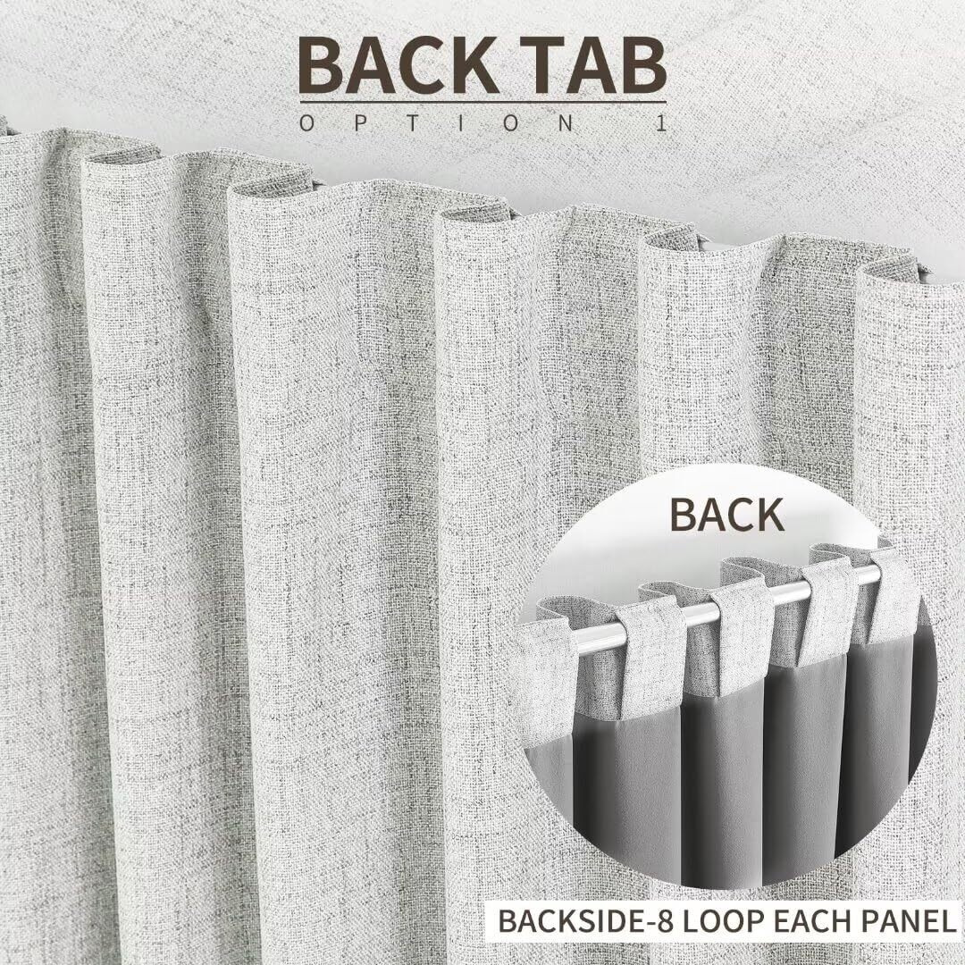 Joydeco 100% Greyish White Blackout Curtains 108 Inches Long Linen Curtains 2 Panels Set Burg For Bedroom Living Room Blackout Darkening Thermal Insulated Back Tab Rodpocket(52X108 Inchgreyishwhite)