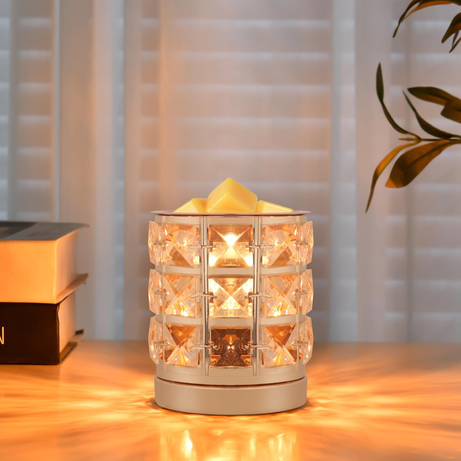 Nawaza Crystal Wax Melt Warmer,Candle Wax Warmer For Scented Wax,2 In 1 Wax Melts Fragrance Warmer Wax Cubes Melter Birthday Gifts For Women Mom And Girls (02-Gold)