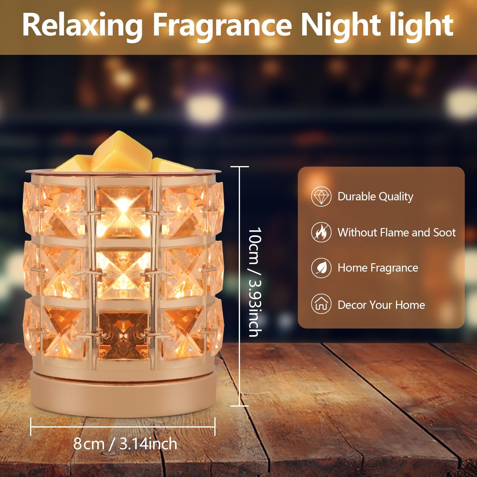 Nawaza Crystal Wax Melt Warmer,Candle Wax Warmer For Scented Wax,2 In 1 Wax Melts Fragrance Warmer Wax Cubes Melter Birthday Gifts For Women Mom And Girls (02-Gold)