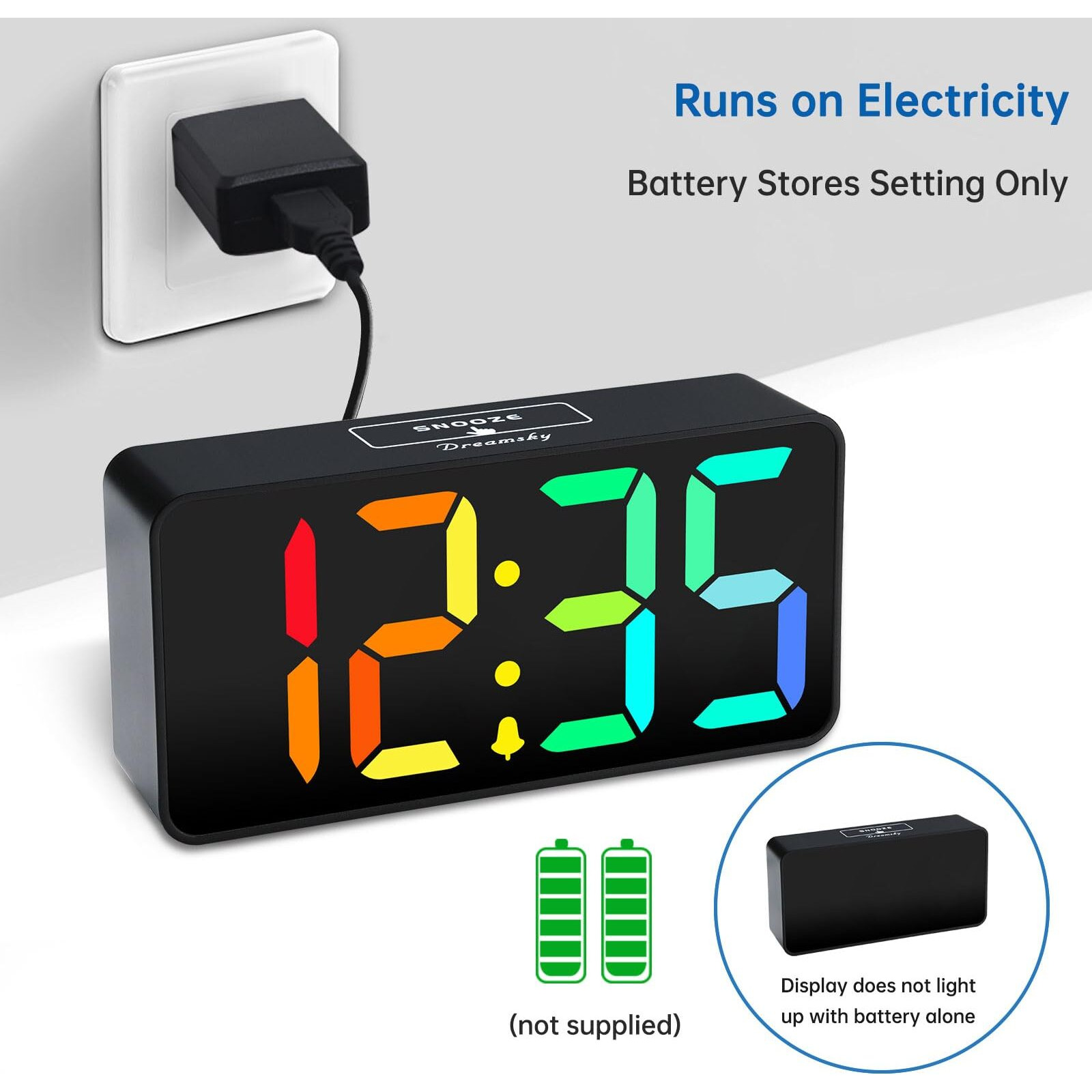 Dreamsky Small Digital Alarm Clocks For Bedrooms - Rgb Electric Alarm Clock For Kids Bedside Nightstand, Desk Clock With Large Numbers, Dimmer, Adjustable Alarm Volume, Usb Port, Snooze, 12/24Hr