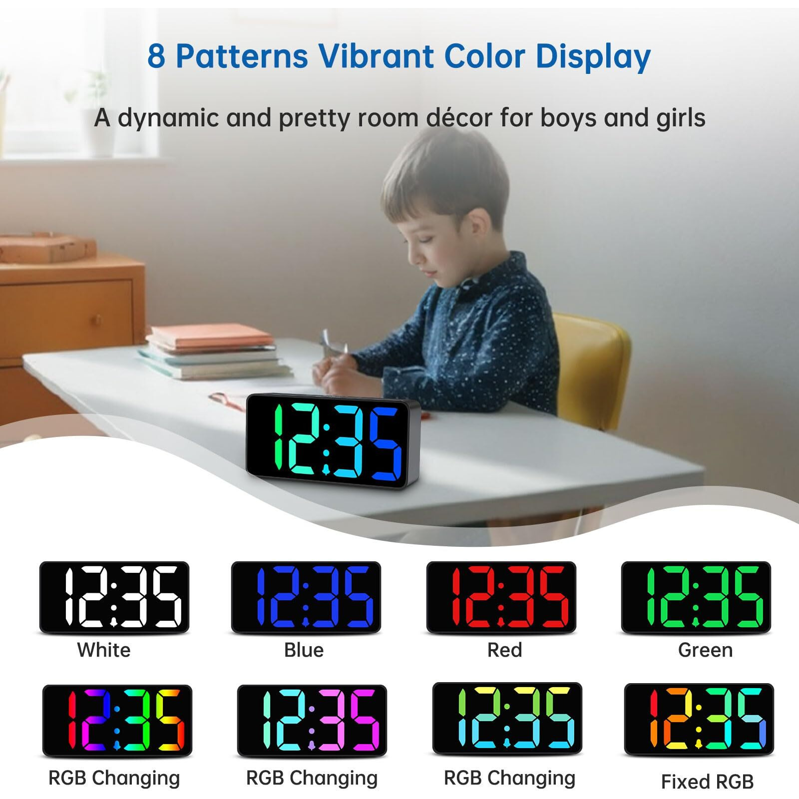 Dreamsky Small Digital Alarm Clocks For Bedrooms - Rgb Electric Alarm Clock For Kids Bedside Nightstand, Desk Clock With Large Numbers, Dimmer, Adjustable Alarm Volume, Usb Port, Snooze, 12/24Hr