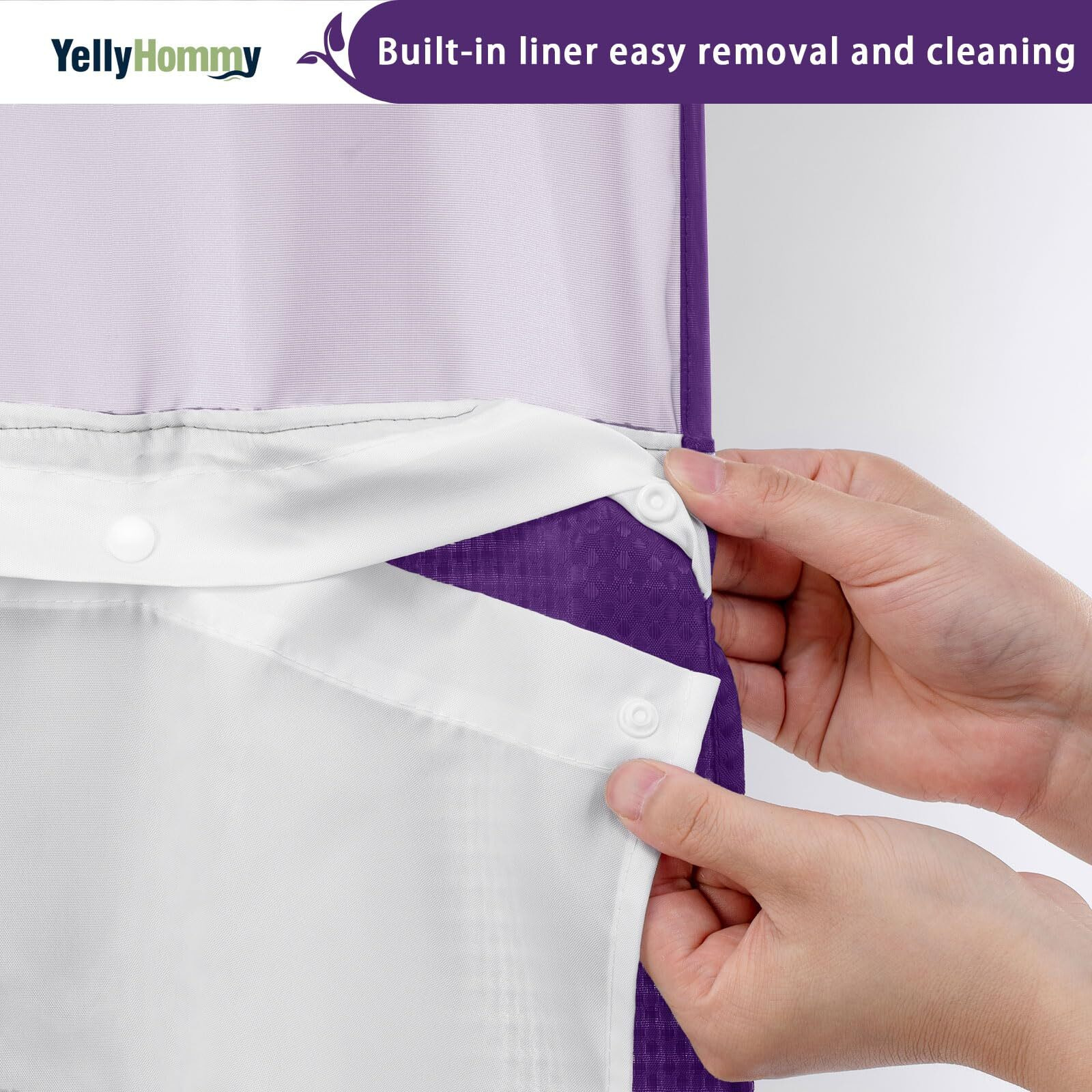 Yellyhommy No Hook Shower Curtain With Snap In Liner Set Less Time Waffle Shower Curtain For Bathroom 75"" L X 72"" W Deep Purple
