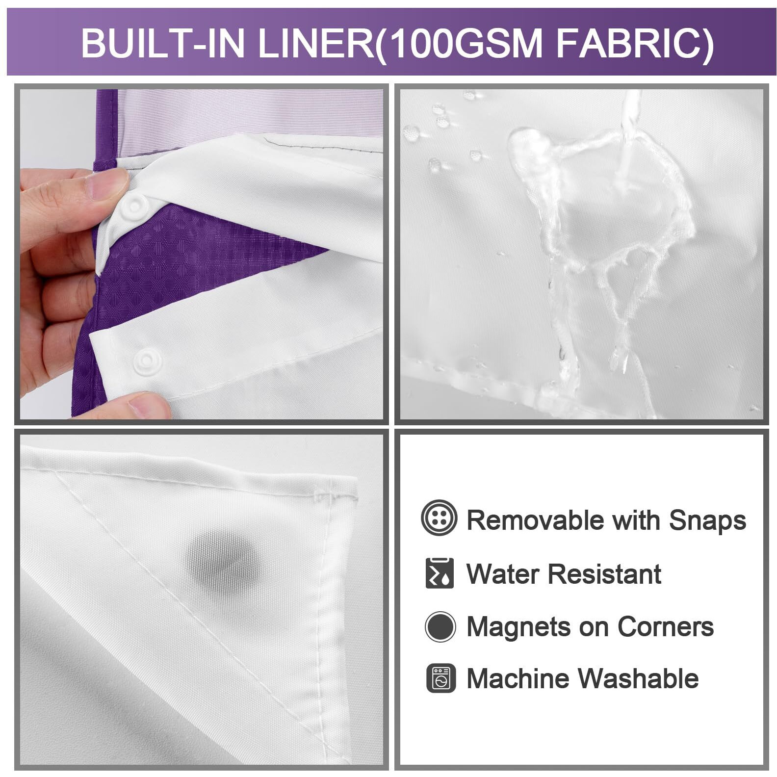 Yellyhommy No Hook Shower Curtain With Snap In Liner Set Less Time Waffle Shower Curtain For Bathroom 75"" L X 72"" W Deep Purple