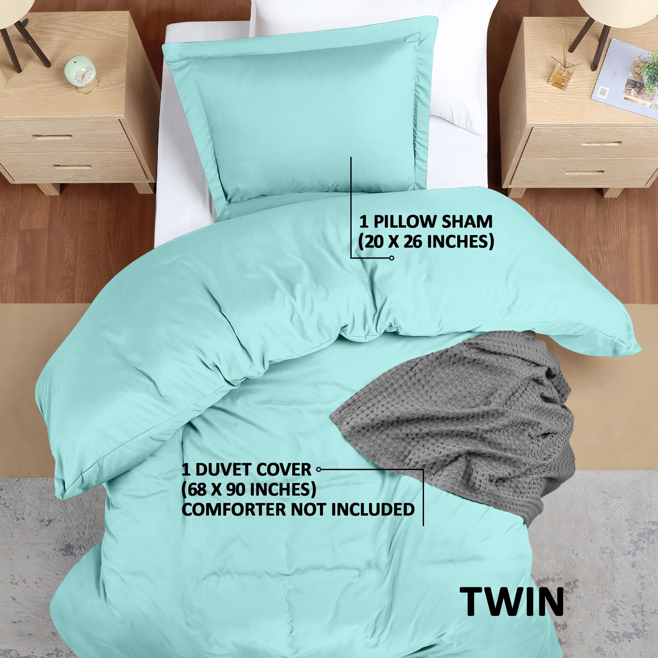 Utopia Bedding Duvet Cover Twin Size - 1 Duvet Cover With 1 Pillow Sham - 2 Pieces Bedding Duvet Cover With Zipper Closure - Soft Brushed Microfiber, 68 X 90 Inches (Twin/Twin Xl, Spa Blue)