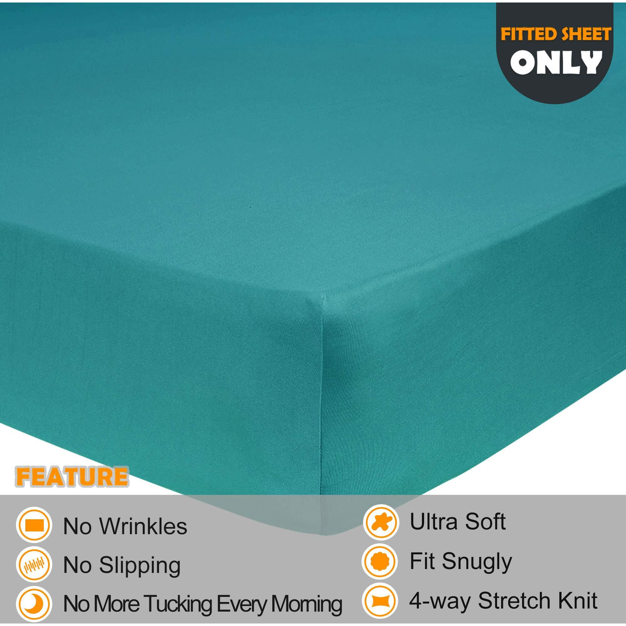 Stretch King Fitted Sheet Only - Jersey Knit & Soft Cozy T-Shirt Like, 4-Way Stretchy Snug Fit & No More Slipping King Size Mattress Sheets - Turquoise, King