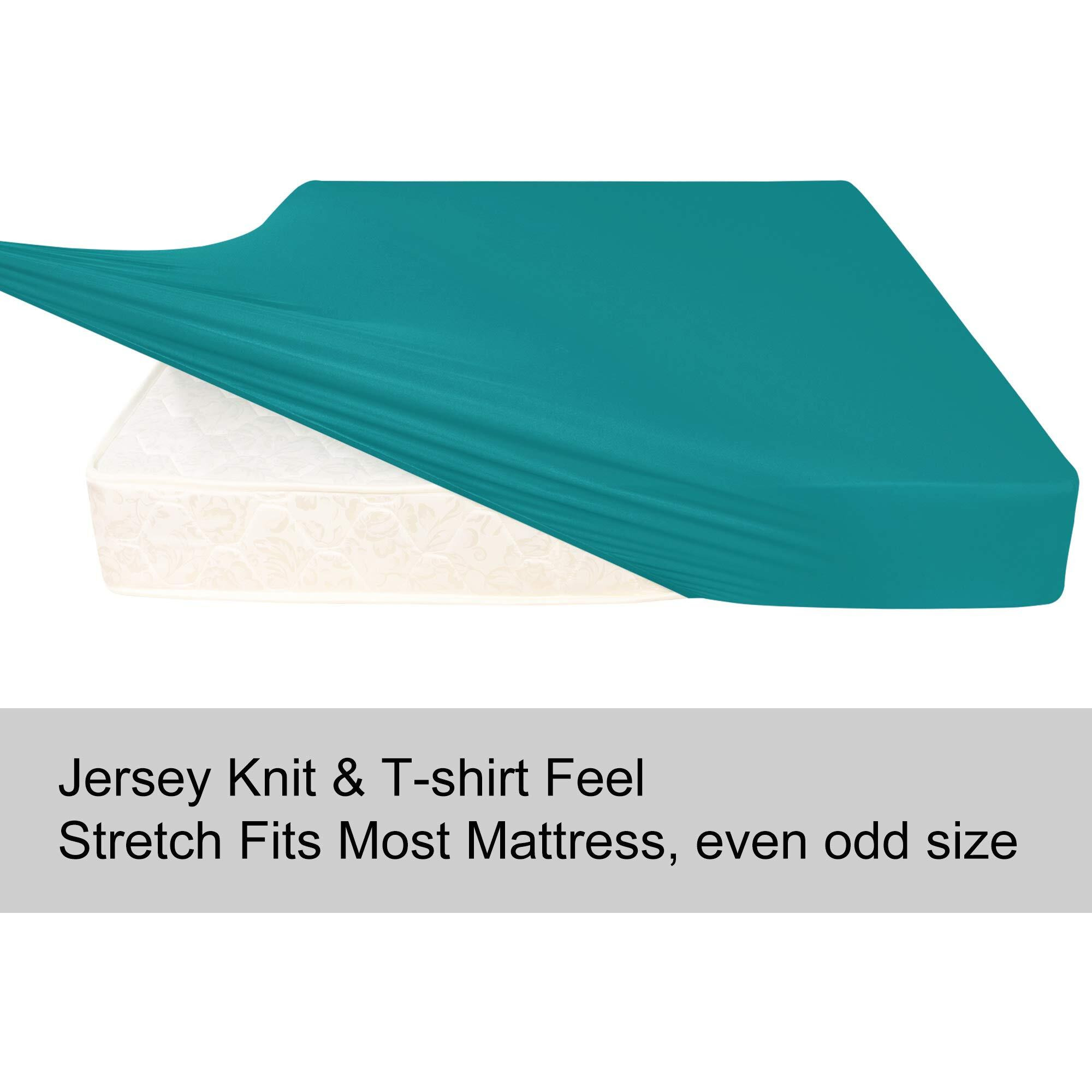 Stretch King Fitted Sheet Only - Jersey Knit & Soft Cozy T-Shirt Like, 4-Way Stretchy Snug Fit & No More Slipping King Size Mattress Sheets - Turquoise, King