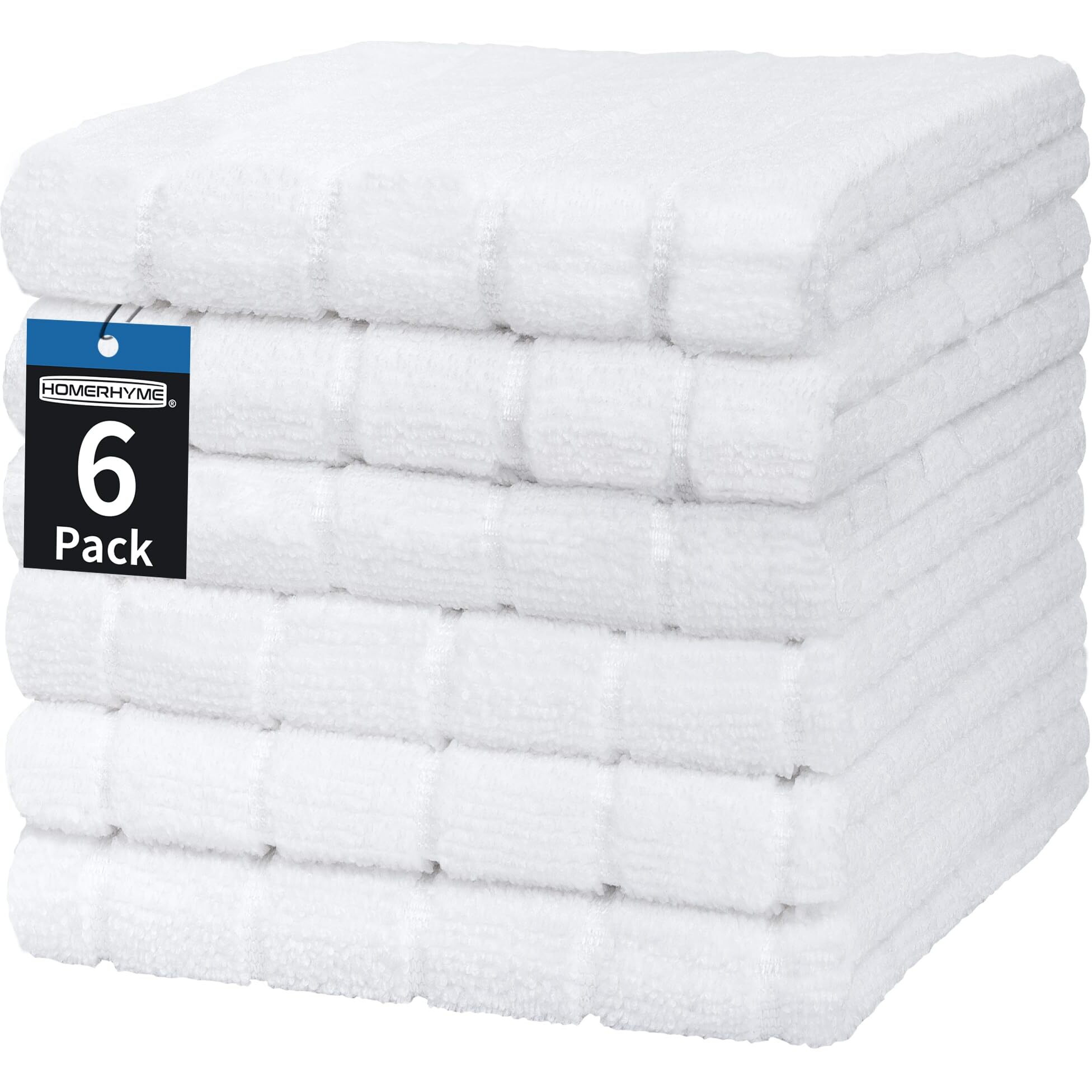 Homerhyme White Hand Towels, 6 Pack 25''*15'' Microfiber Hand Towels For Bathroom Kitchen, All-Purpose Quick Dry Lint Free Soft Absorbent Checkered Washcloths Bathtowel Bulk For Travel Gym Hotel
