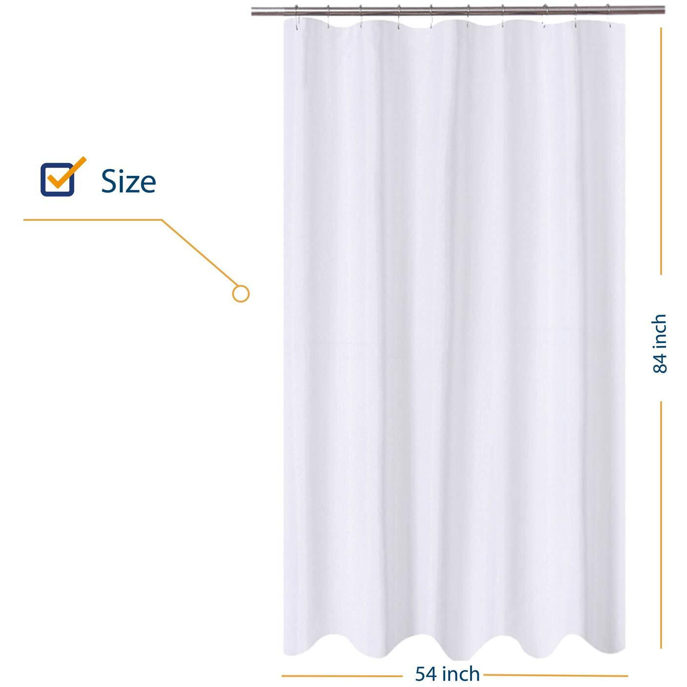 N&Y Home Extra Long Stall Shower Curtain Liner Fabric 54 X 84 Inch, Hotel Quality, Washable, Water Repellent, White Bathroom Curtains With Grommets, 54X84