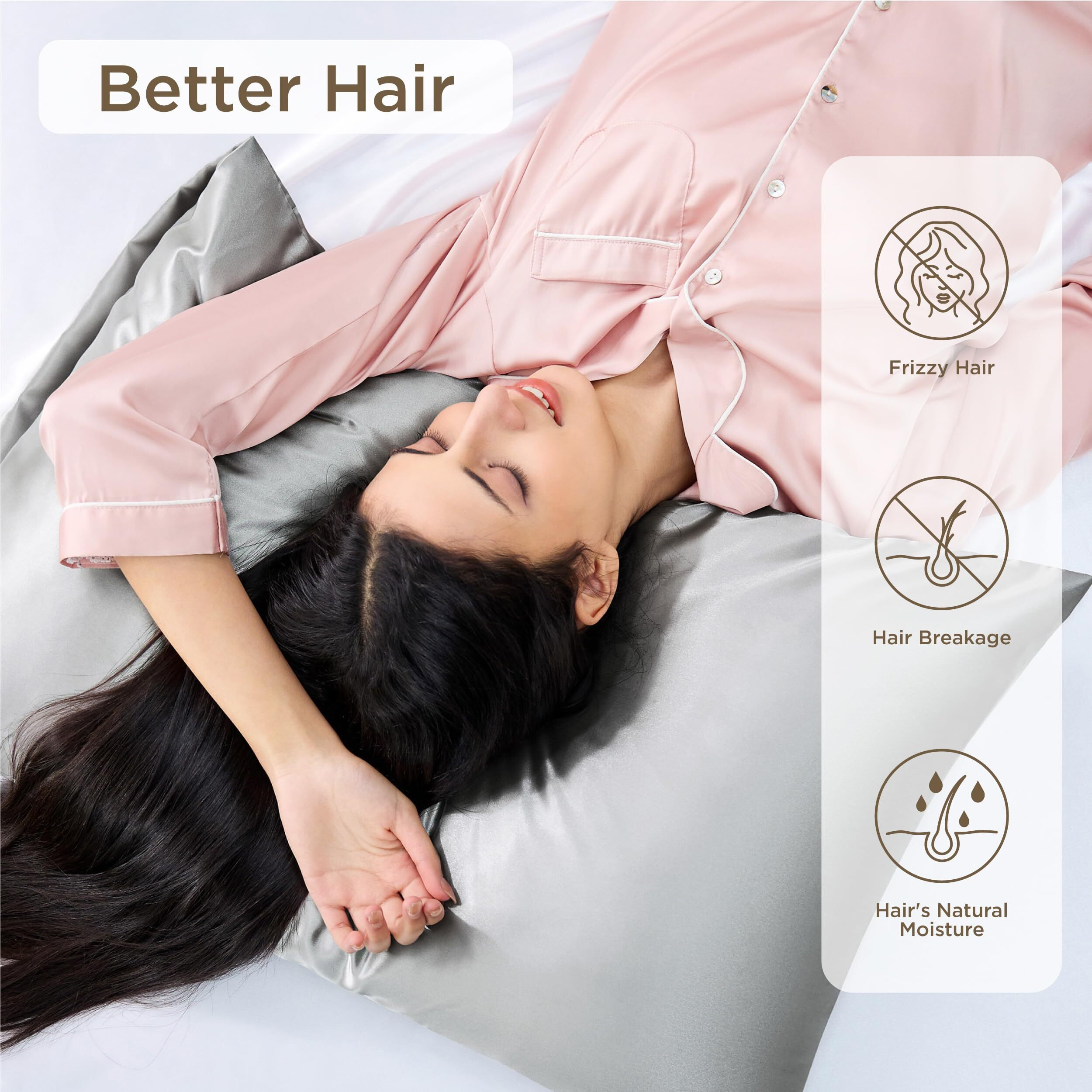 Bedsure Satin Pillowcase For Hair And Skin Queen - Ivory Silky Pillowcase 2 Pack 20X30 Inches - With Envelope Closure, Similar To Silk Pillow Cases, Gifts For Women Men