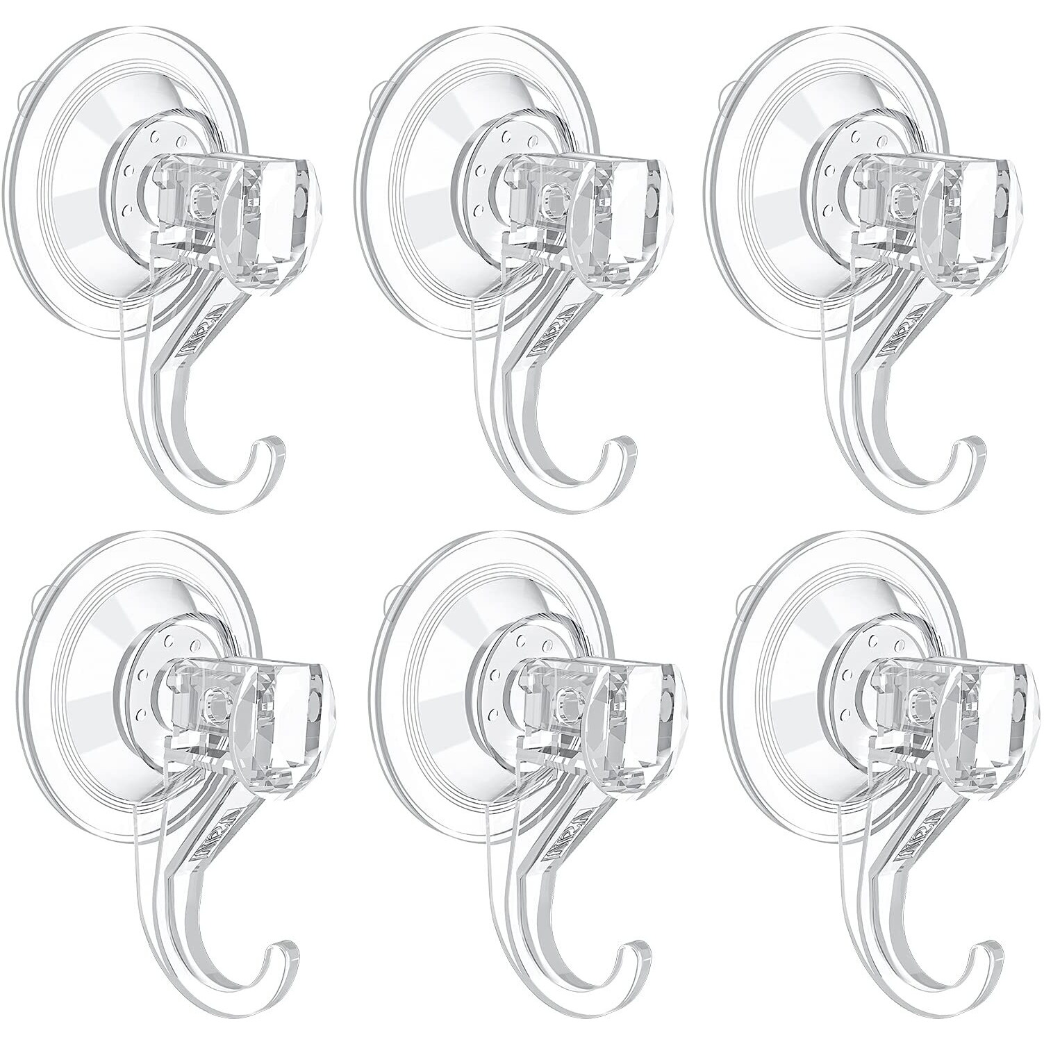 Vis'V Suction Cup Hooks, Small Clear Shower Suction Hooks Heavy Duty Vacuum Suction Cups With Hooks Removable Reusable Bathroom Suction Hooks For Tile Wall Window Glass Door - 6 Pcs