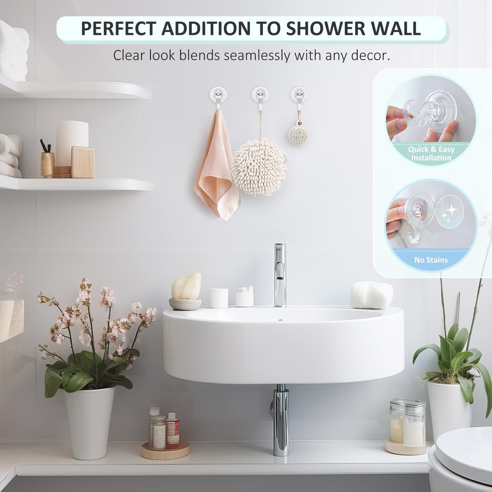 Vis'V Suction Cup Hooks, Small Clear Shower Suction Hooks Heavy Duty Vacuum Suction Cups With Hooks Removable Reusable Bathroom Suction Hooks For Tile Wall Window Glass Door - 6 Pcs