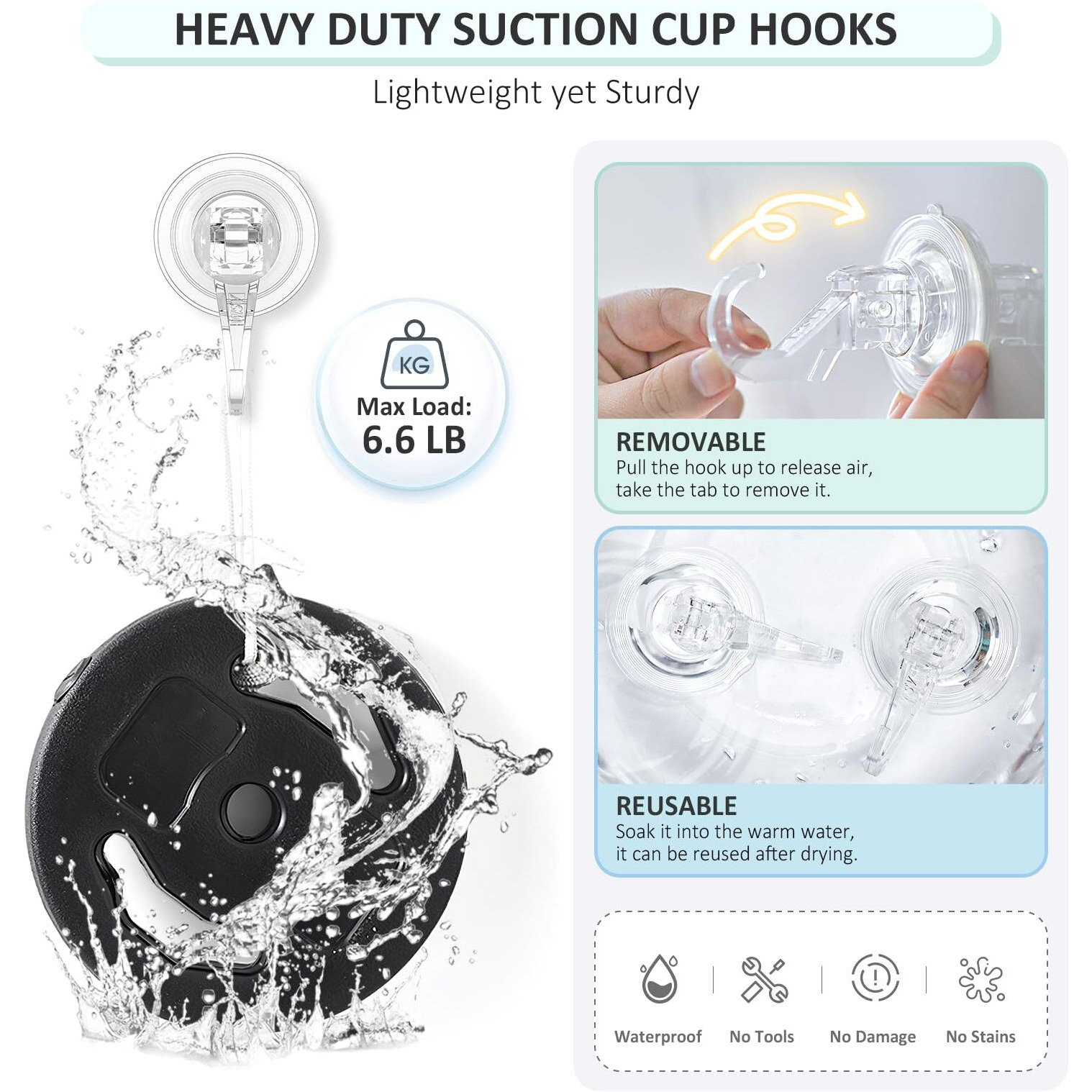 Vis'V Suction Cup Hooks, Small Clear Shower Suction Hooks Heavy Duty Vacuum Suction Cups With Hooks Removable Reusable Bathroom Suction Hooks For Tile Wall Window Glass Door - 6 Pcs