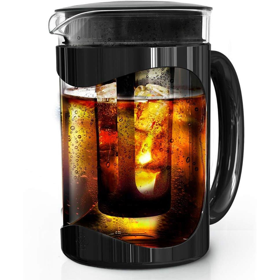 Primula Burke Deluxe Cold Brew Iced Coffee Maker, Comfort Grip Handle, Durable Glass Carafe, Removable Mesh Filter, Perfect 6 Cup Size, Dishwasher Safe, 1.6 Qt, Black