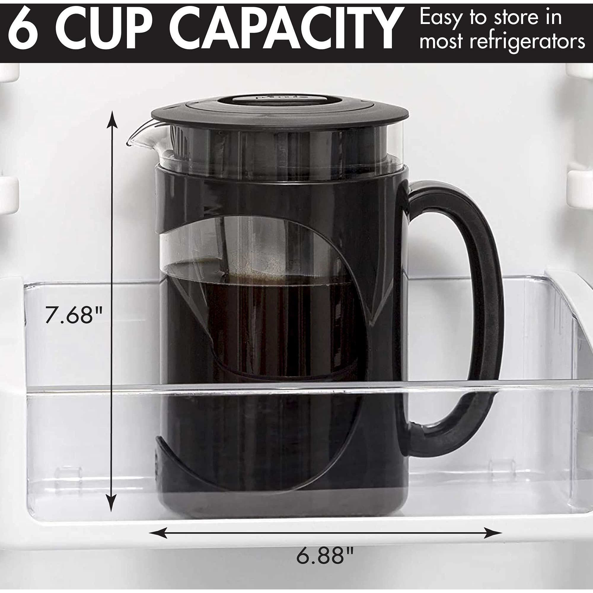 Primula Burke Deluxe Cold Brew Iced Coffee Maker, Comfort Grip Handle, Durable Glass Carafe, Removable Mesh Filter, Perfect 6 Cup Size, Dishwasher Safe, 1.6 Qt, Black