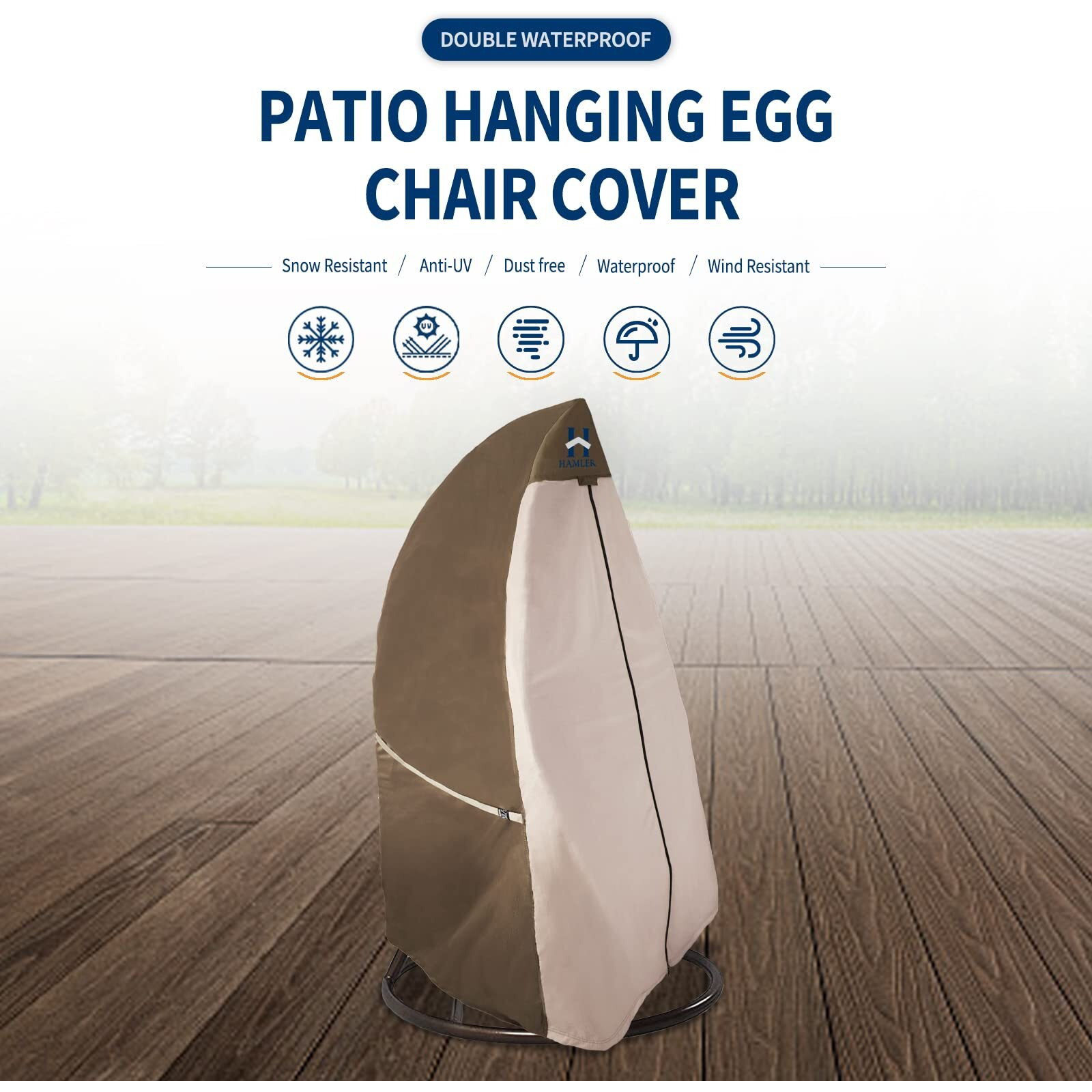 Hamler Patio Egg Chair Cover, Heavy Duty Outdoor Hanging Egg Chair Cover , Wicker Swing Chair Covers With Zipper, Outdoor Chair Covers Waterproof Fits Up To 45W X 33D X 68H Inches