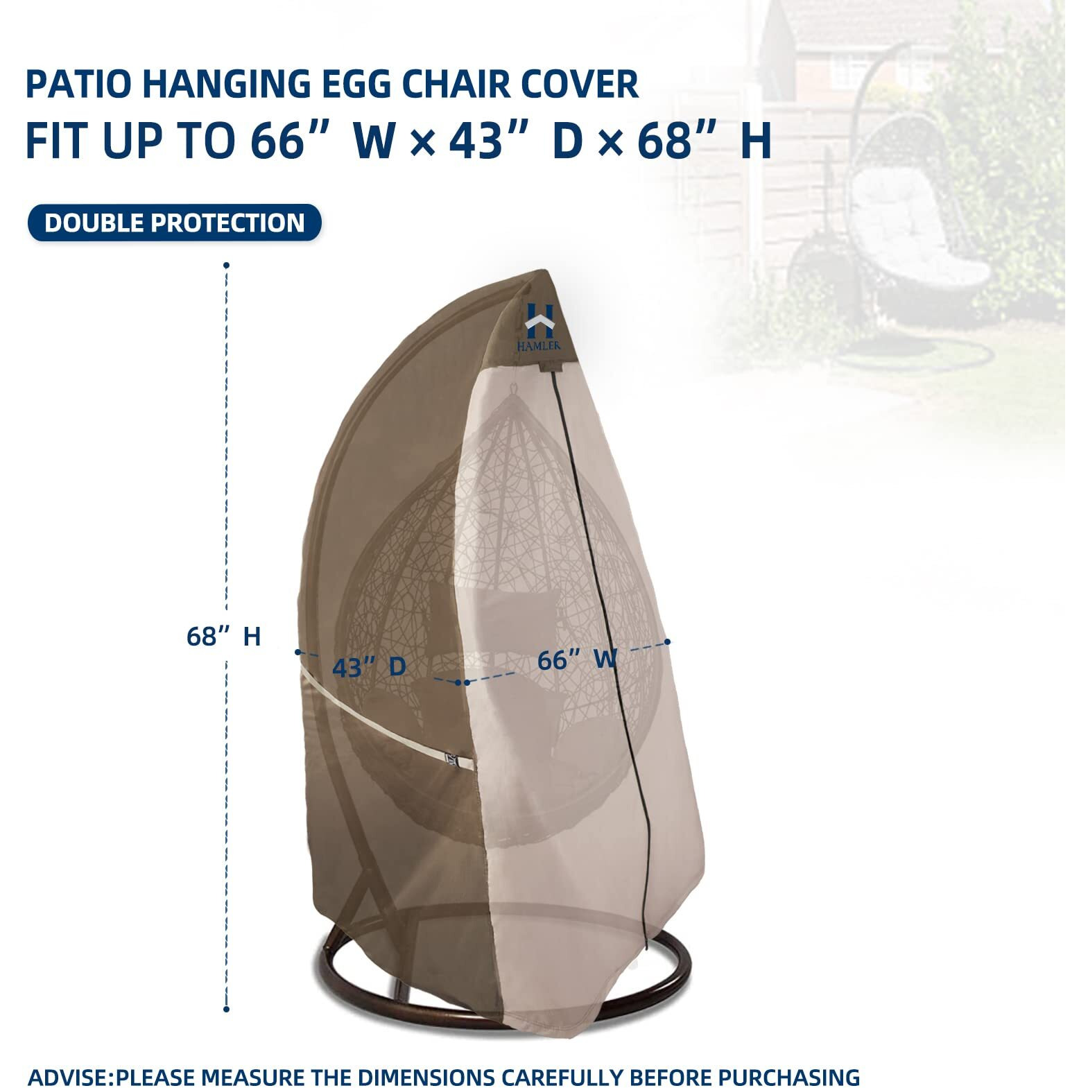 Hamler Patio Egg Chair Cover, Heavy Duty Outdoor Hanging Egg Chair Cover , Wicker Swing Chair Covers With Zipper, Outdoor Chair Covers Waterproof Fits Up To 45W X 33D X 68H Inches