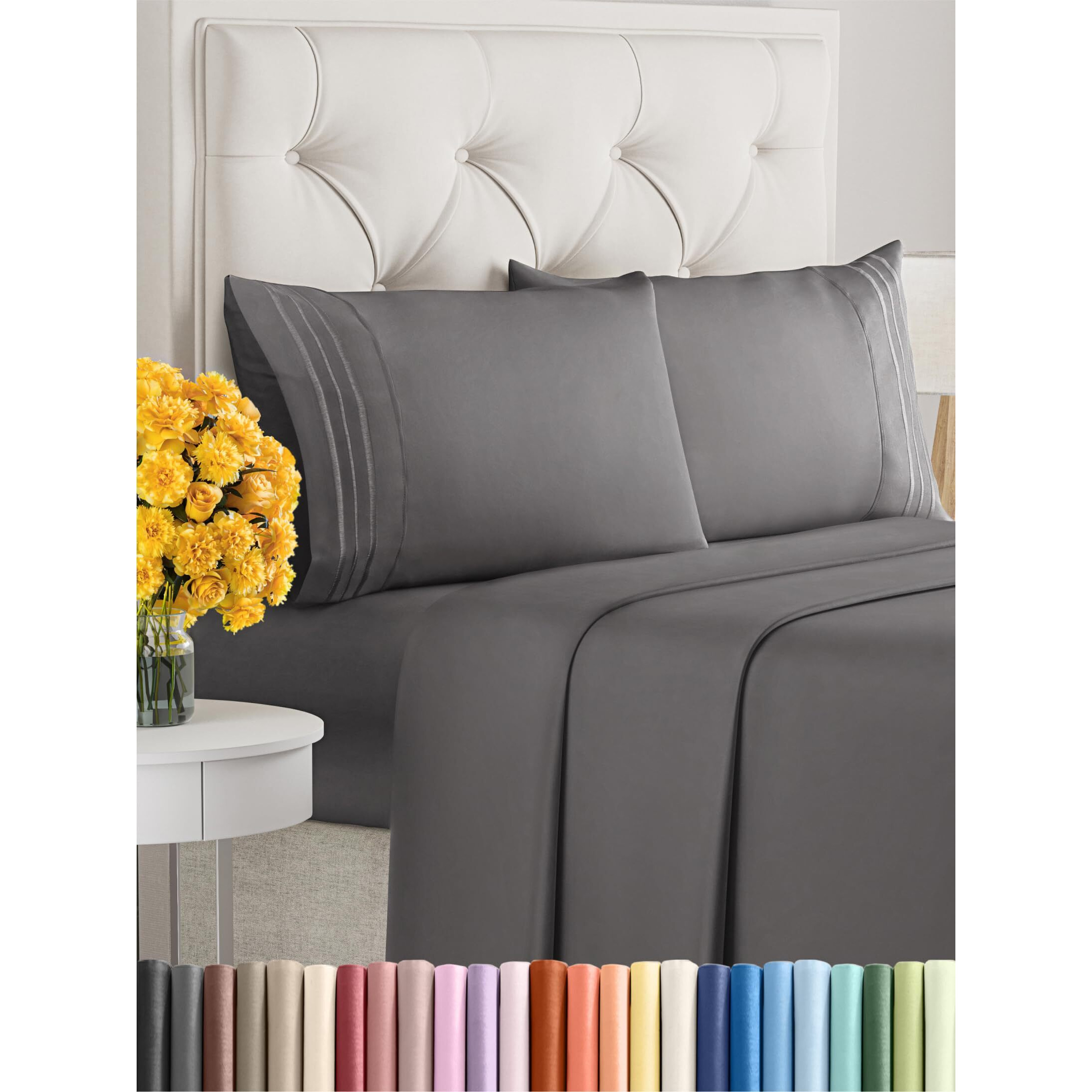 Queen Size 4 Piece Sheet Set - Comfy Breathable & Cooling Sheets - Hotel Luxury Bed Sheets For Women And Men - Deep Pockets, Microfiber, Soft & Wrinkle Free Sheets - Dark Grey Oeko-Tex Bed Sheet Set