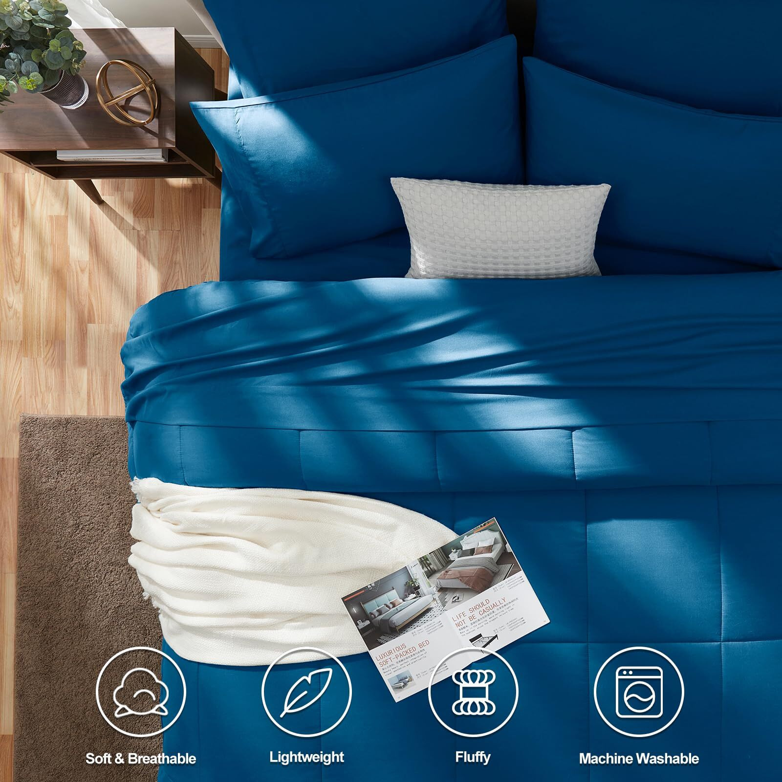 Cozylux Full Size Comforter Set - 7 Pieces Bed In A Bag Set Teal, Bedding Sets Full With All Season Quilted Comforter, Flat Sheet, Fitted Sheet, Pillowcases, Teal, Full