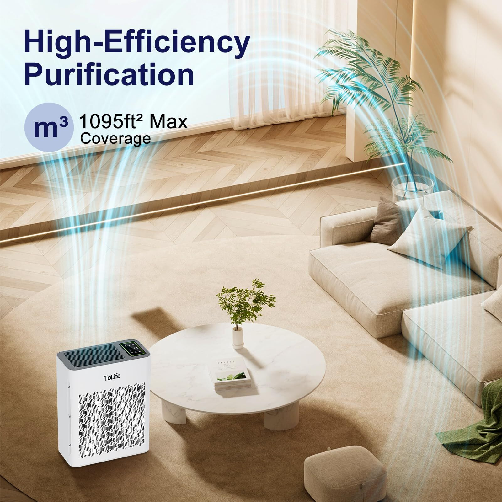Tolife Air Purifiers For Home Large Room Up To 1295 Ft With Pm 2.5 Display Air Quality Sensor, Auto Mode, Timer, Hepa Air Purifier For Bedroom Filters Smoke, Pollen, Pet Dander, Allergies, White
