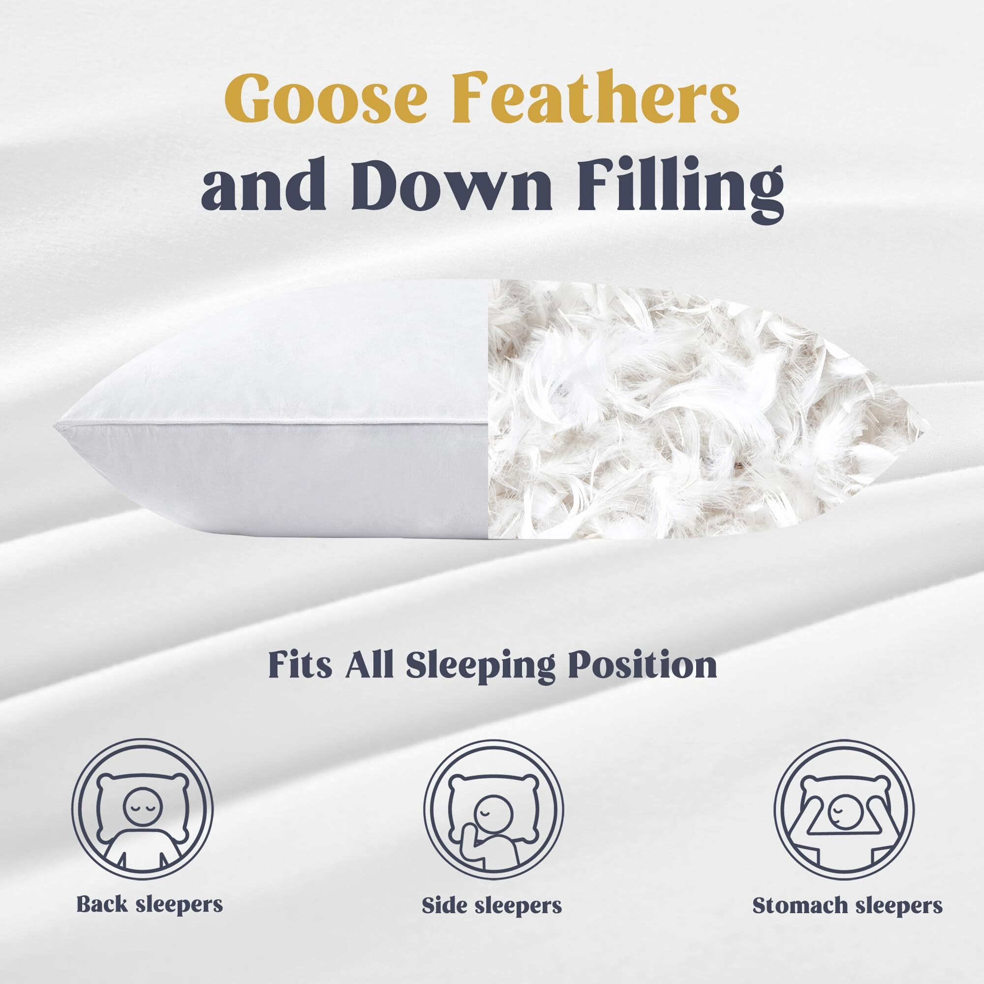 Puredown Goose Feathers And Down White Pillows With 100% Soft Cotton Cover, Bed Sleeping Hotel Collection Pillows Set Of 2 King Size