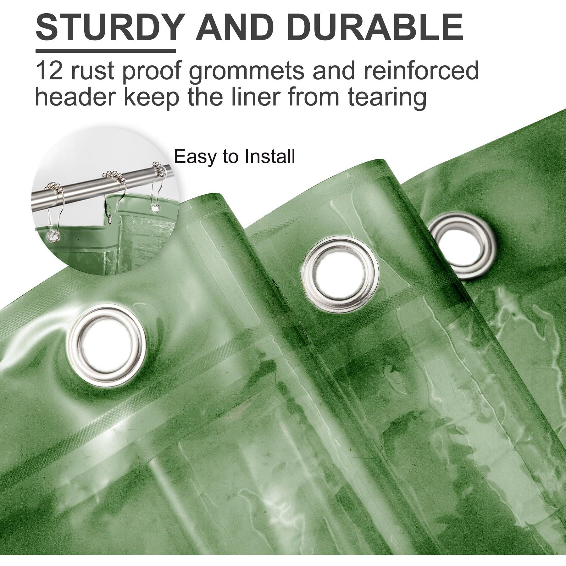 Amazerbath Extra Long Shower Curtain Liner, Clear Green Shower Curtain Liner 84 Inches Long, 72X84 Plastic Shower Curtain Liner, Cute Tall Shower Liner, Peva Bathroom Shower Curtain Liners & 3 Magnets