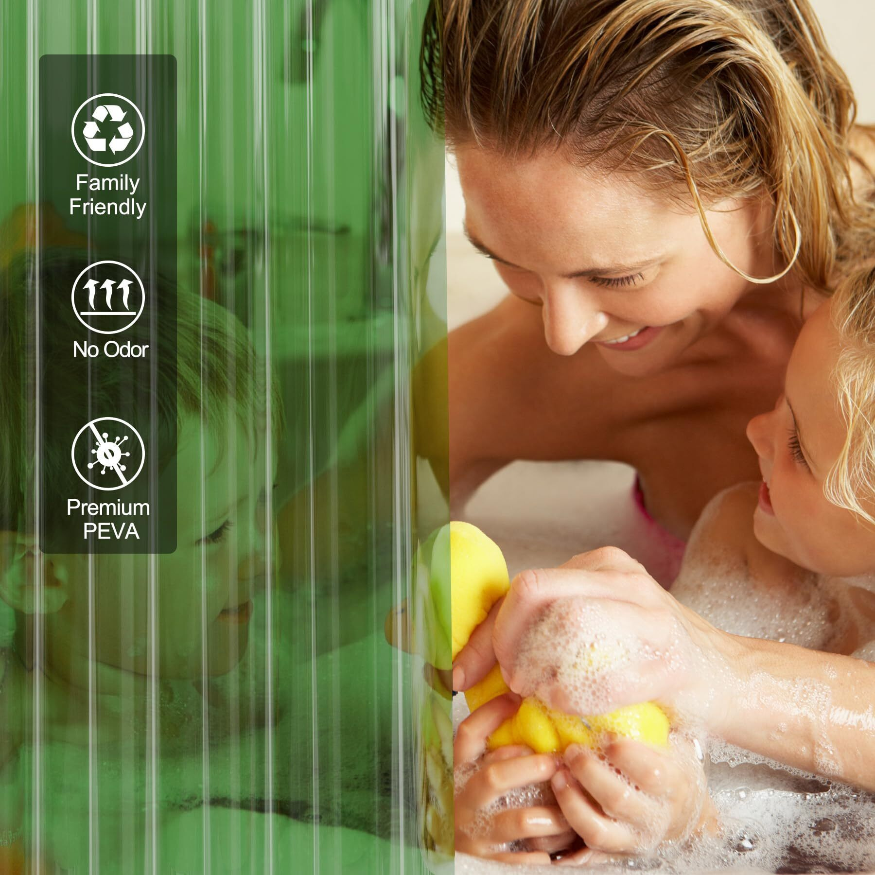 Amazerbath Extra Long Shower Curtain Liner, Clear Green Shower Curtain Liner 84 Inches Long, 72X84 Plastic Shower Curtain Liner, Cute Tall Shower Liner, Peva Bathroom Shower Curtain Liners & 3 Magnets