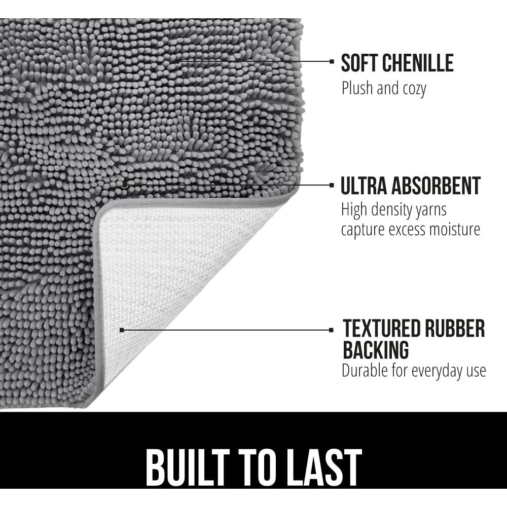 Gorilla Grip Bathroom Rug Sets, Soft Chenille 2 Piece Area Rugs Set, Toilet Base Mat And 30"&quotX20"" Carpet, Absorbent Microfiber Washable Mats Dry Quickly, Home D  Cor And Bath Room Accessories, Grey