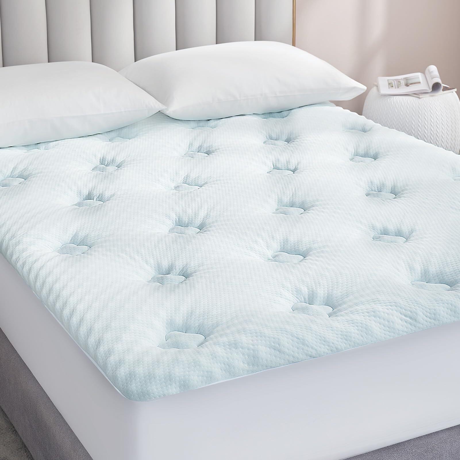 Hansleep Memory Foam Mattress Topper Queen, Gel Queen Mattress Topper With Deep Pocket, Breathable Mattress Pad Cover For Queen Size Bed, 60X80 Inches, White