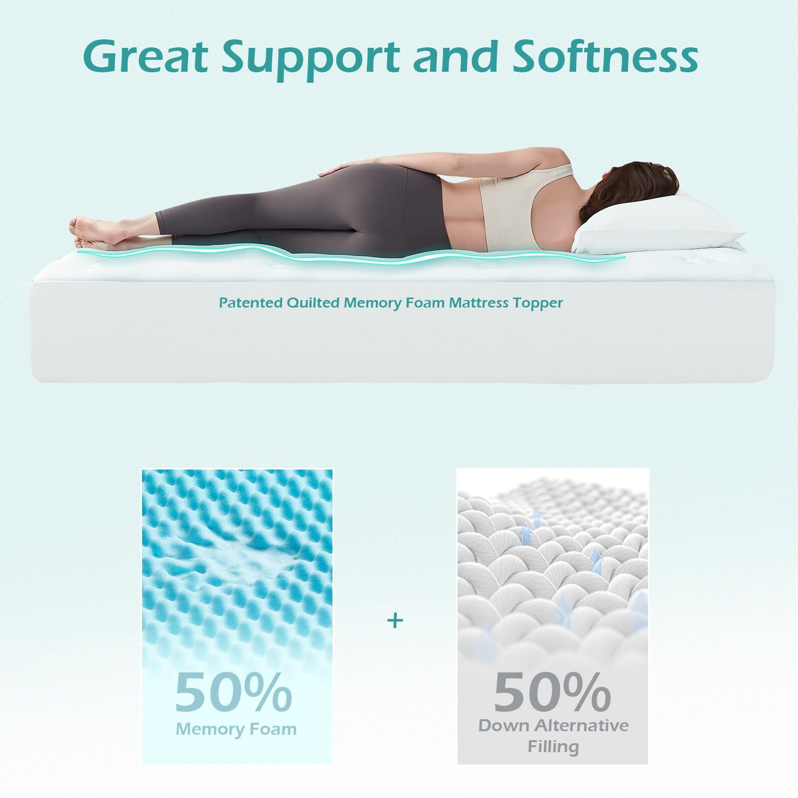 Hansleep Memory Foam Mattress Topper Queen, Gel Queen Mattress Topper With Deep Pocket, Breathable Mattress Pad Cover For Queen Size Bed, 60X80 Inches, White