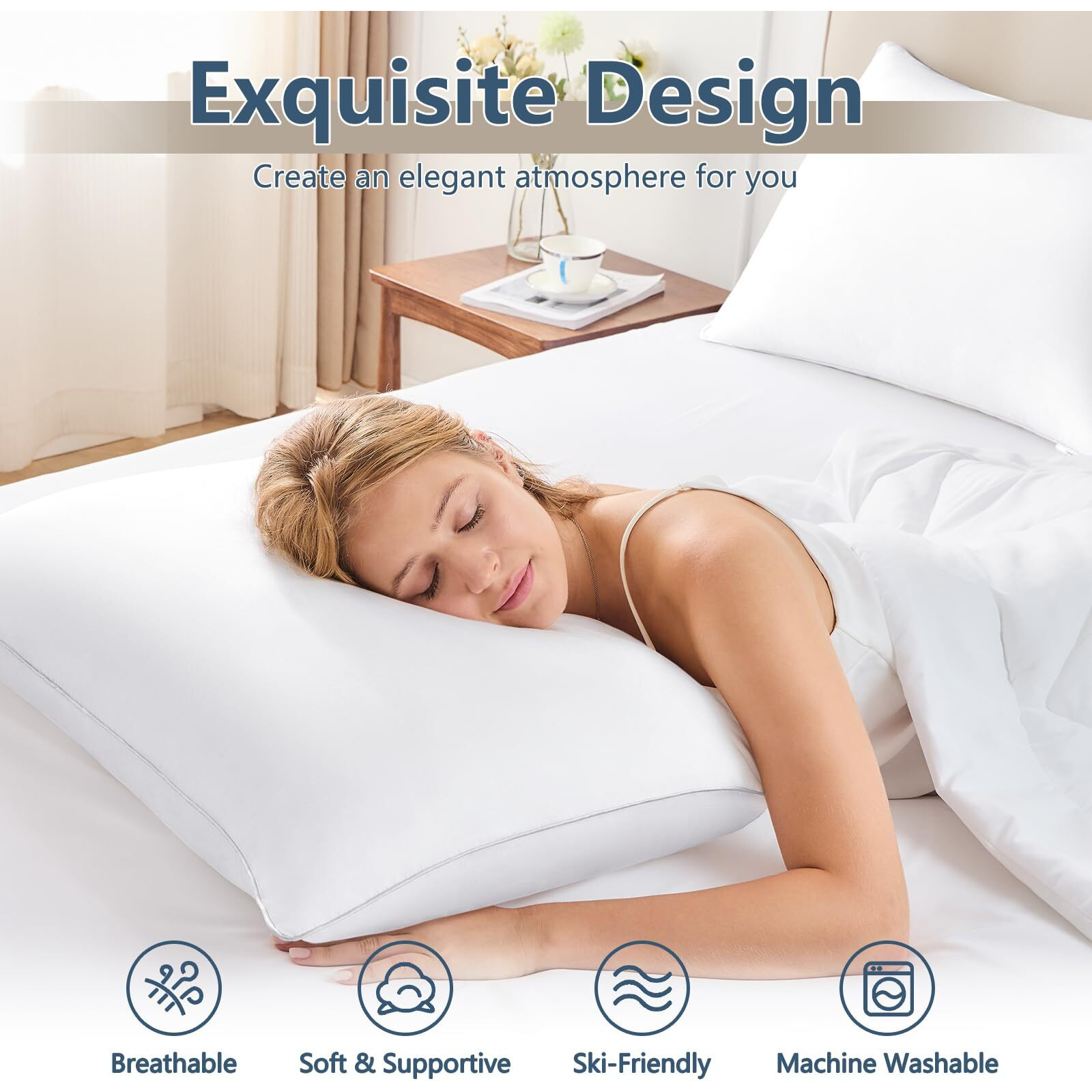 Cozylux Pillows Queen Size Set Of 4, Hotel Quality Bed Pillows For Sleeping 4 Pack, Cooling Pillows For Side Back And Stomach Sleepers, Down Alternative Luxury Soft Supportive Fluffy Pillows (18X28)