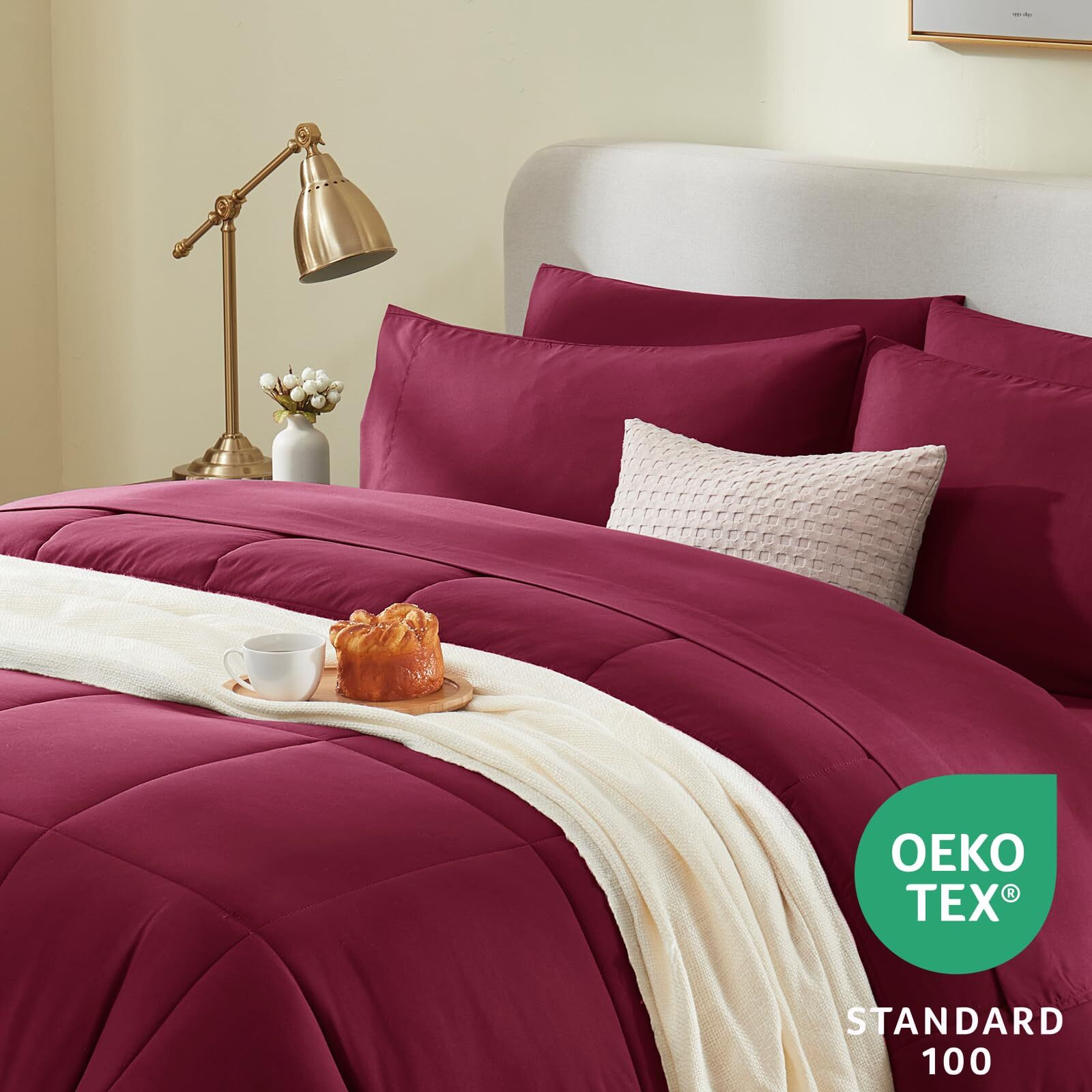 Cozylux King Size Comforter Set - 7 Pieces Bed In A Bag Set Burgundy, Bedding Sets King With All Season Quilted Comforter, Flat Sheet, Fitted Sheet, Pillowcases, Red, King