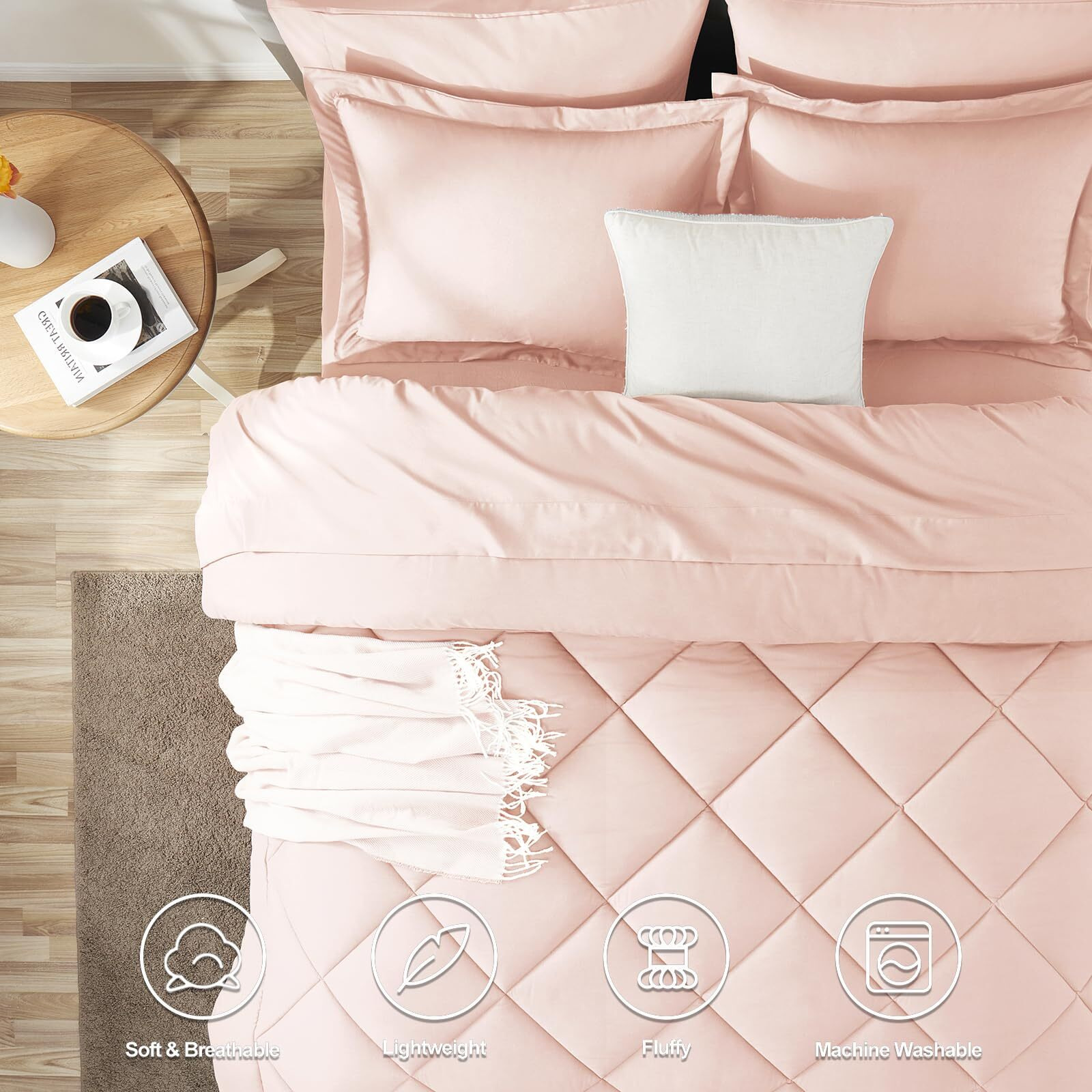 Cozylux King Comforter Set With Sheets 7 Pieces Bed In A Bag Blush Pink All Season Bedding Sets With Comforter, Pillow Shams, Flat Sheet, Fitted Sheet And Pillowcases