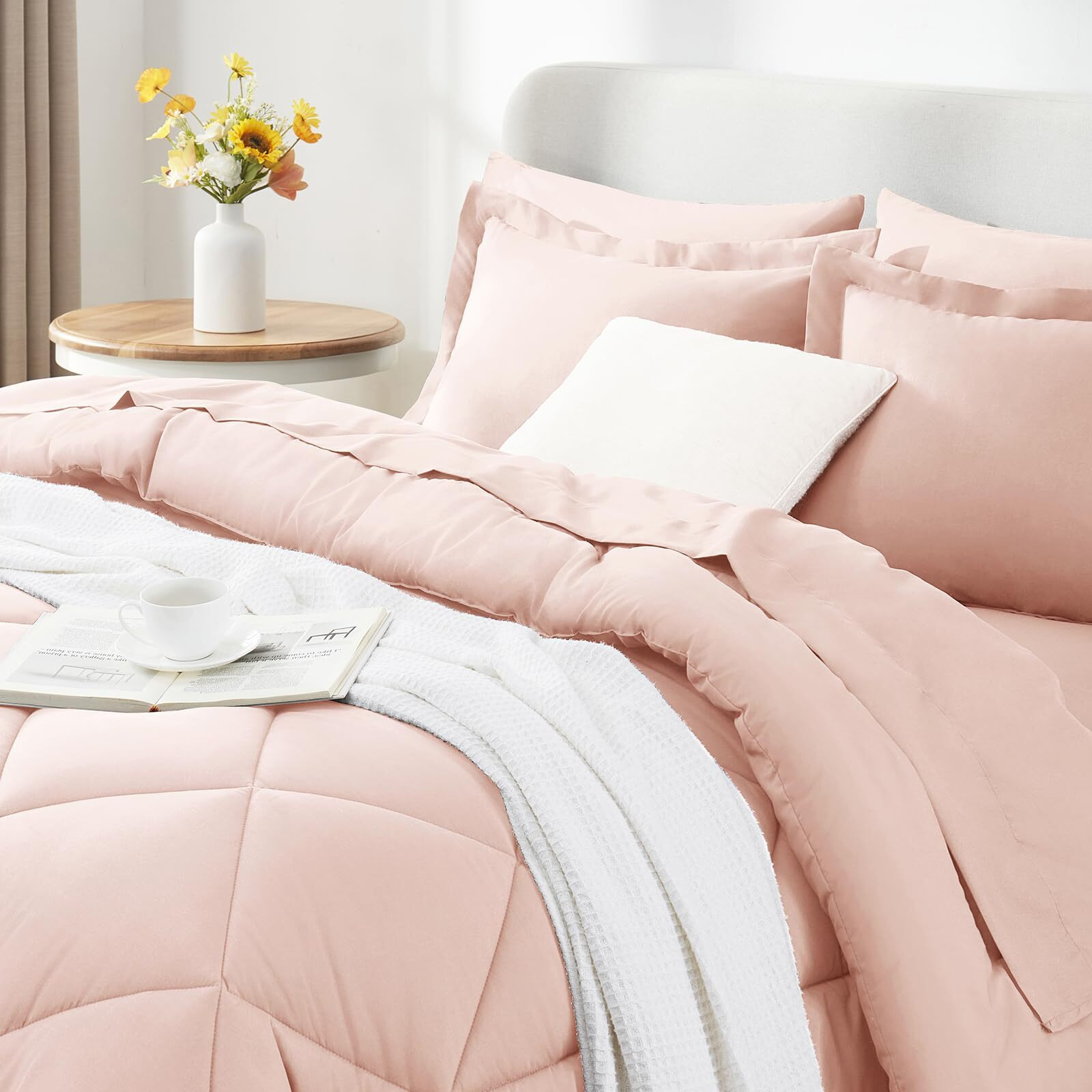 Cozylux King Comforter Set With Sheets 7 Pieces Bed In A Bag Blush Pink All Season Bedding Sets With Comforter, Pillow Shams, Flat Sheet, Fitted Sheet And Pillowcases