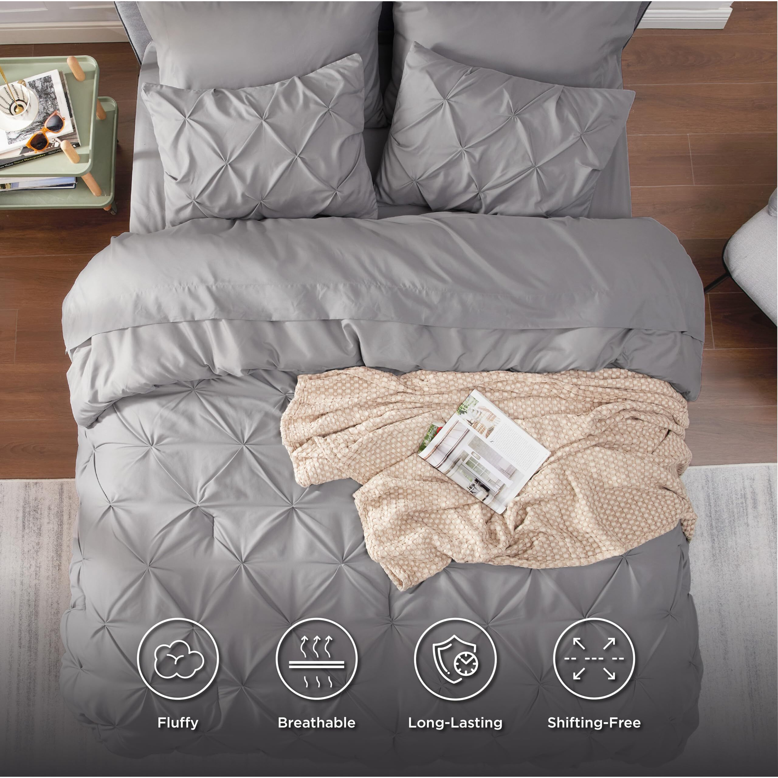 Bedsure Full Size Comforter Sets - Bedding Sets Full 7 Pieces, Bed In A Bag Grey Bed Sets With Comforter, Sheets, Pillowcases & Shams, Adult & Kids Bedding