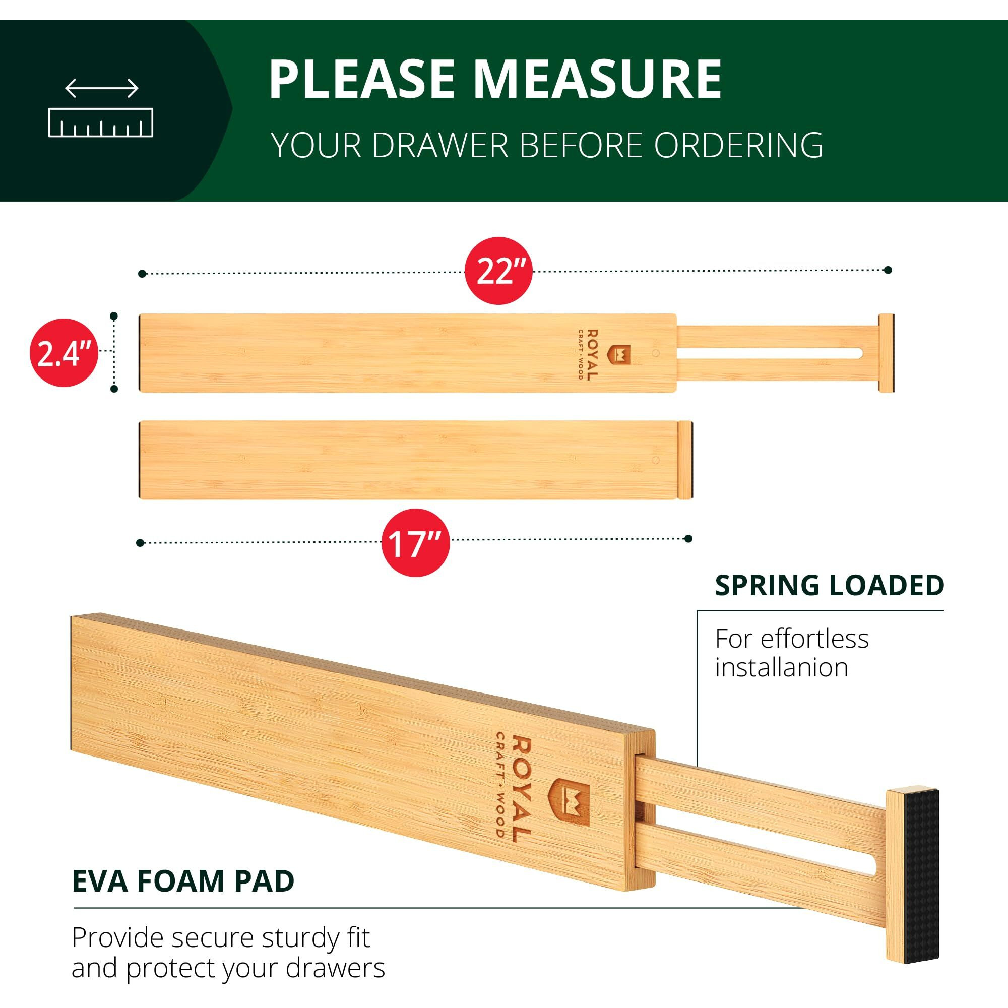 Drawer Divider And Organizer For Kitchen Organization - Adjustable Bamboo Drawer Dividers Organizers (17 - 22"") - 4-Pack Expandable Drawer Organization Separators For Kitchen, Bedroom & More, Natural