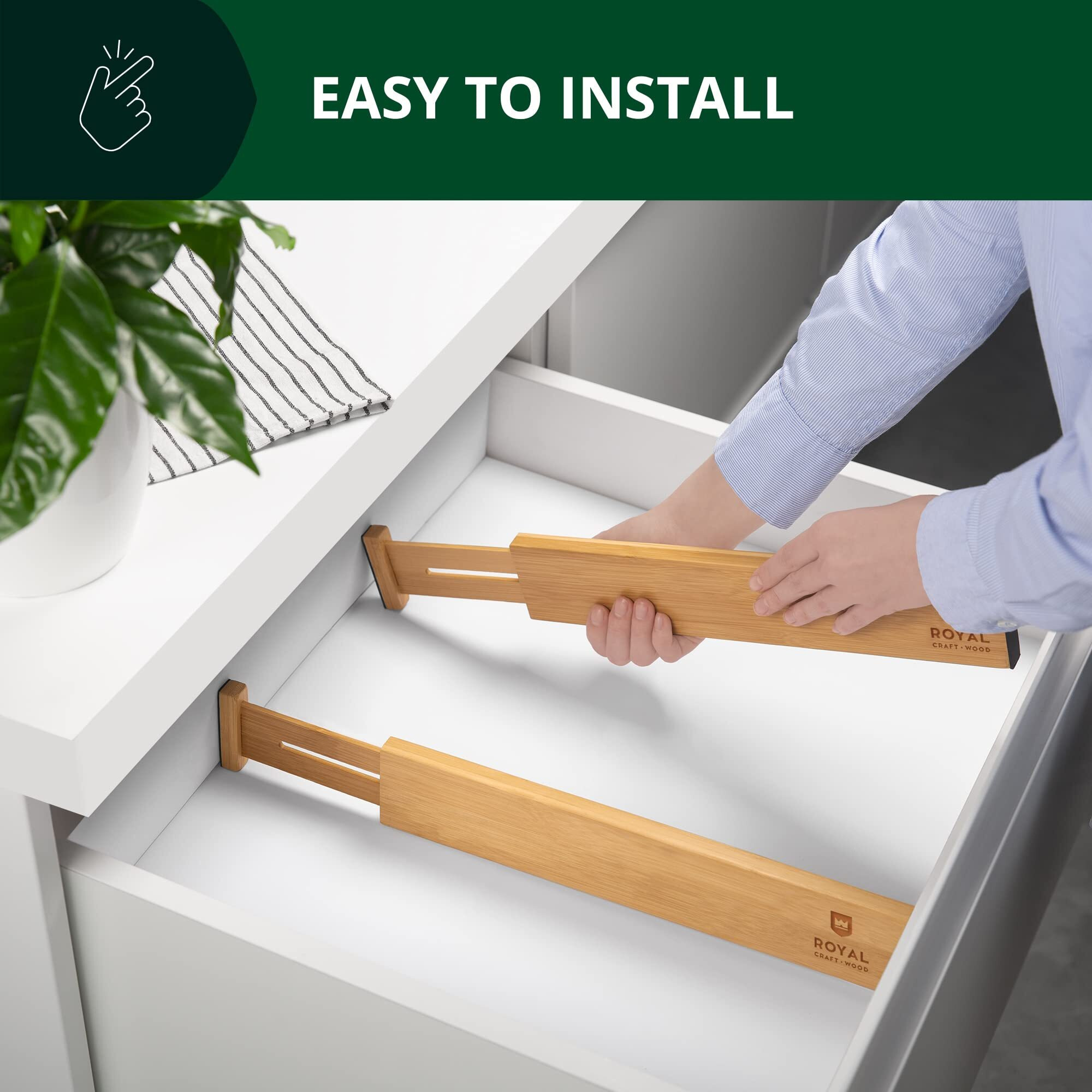 Drawer Divider And Organizer For Kitchen Organization - Adjustable Bamboo Drawer Dividers Organizers (17 - 22"") - 4-Pack Expandable Drawer Organization Separators For Kitchen, Bedroom & More, Natural