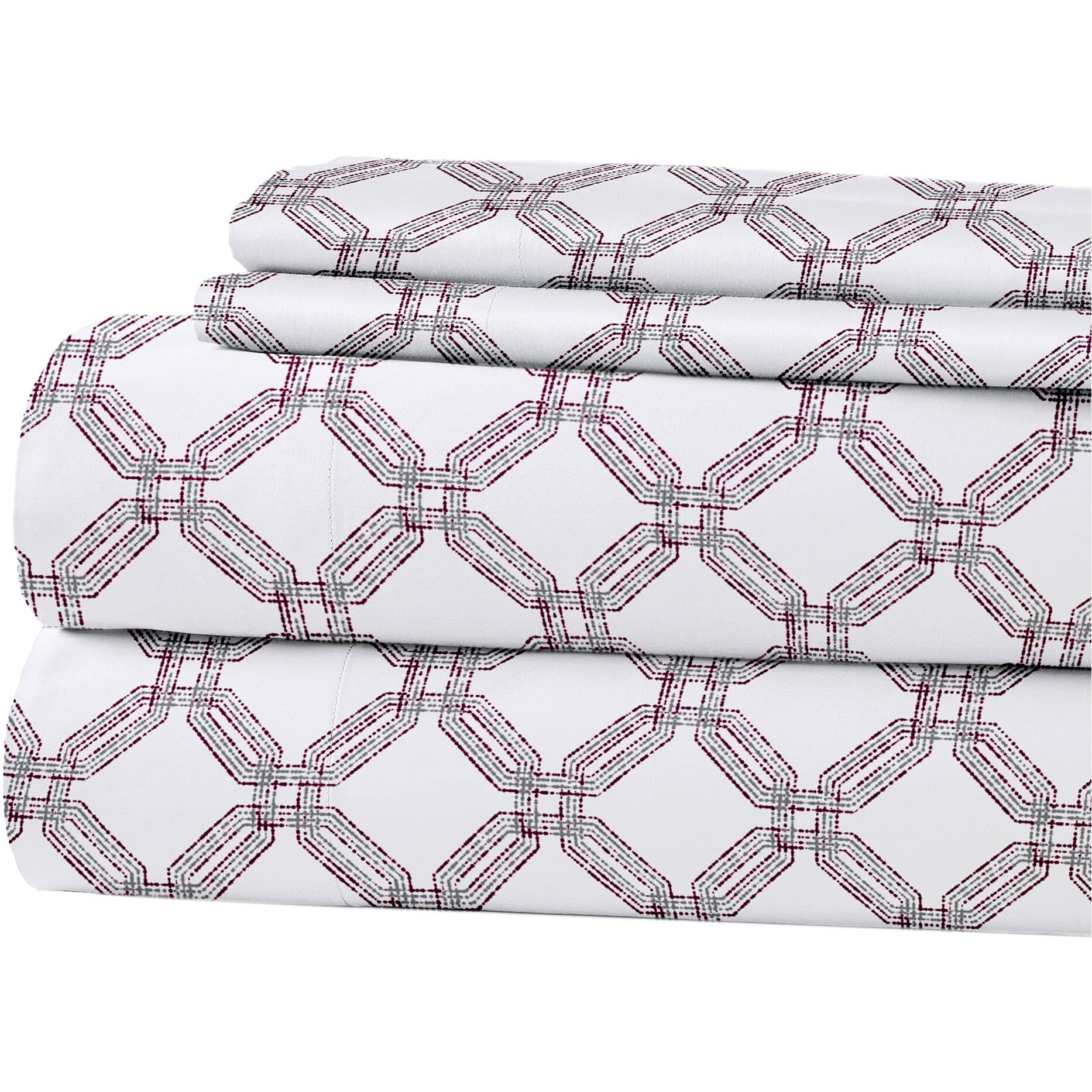 Modern Threads Printed 4-Piece Extra Soft Bedding Sheets & Pillowcase Set, Deep Pocket Up To 16 Inch Mattress Cara Queen