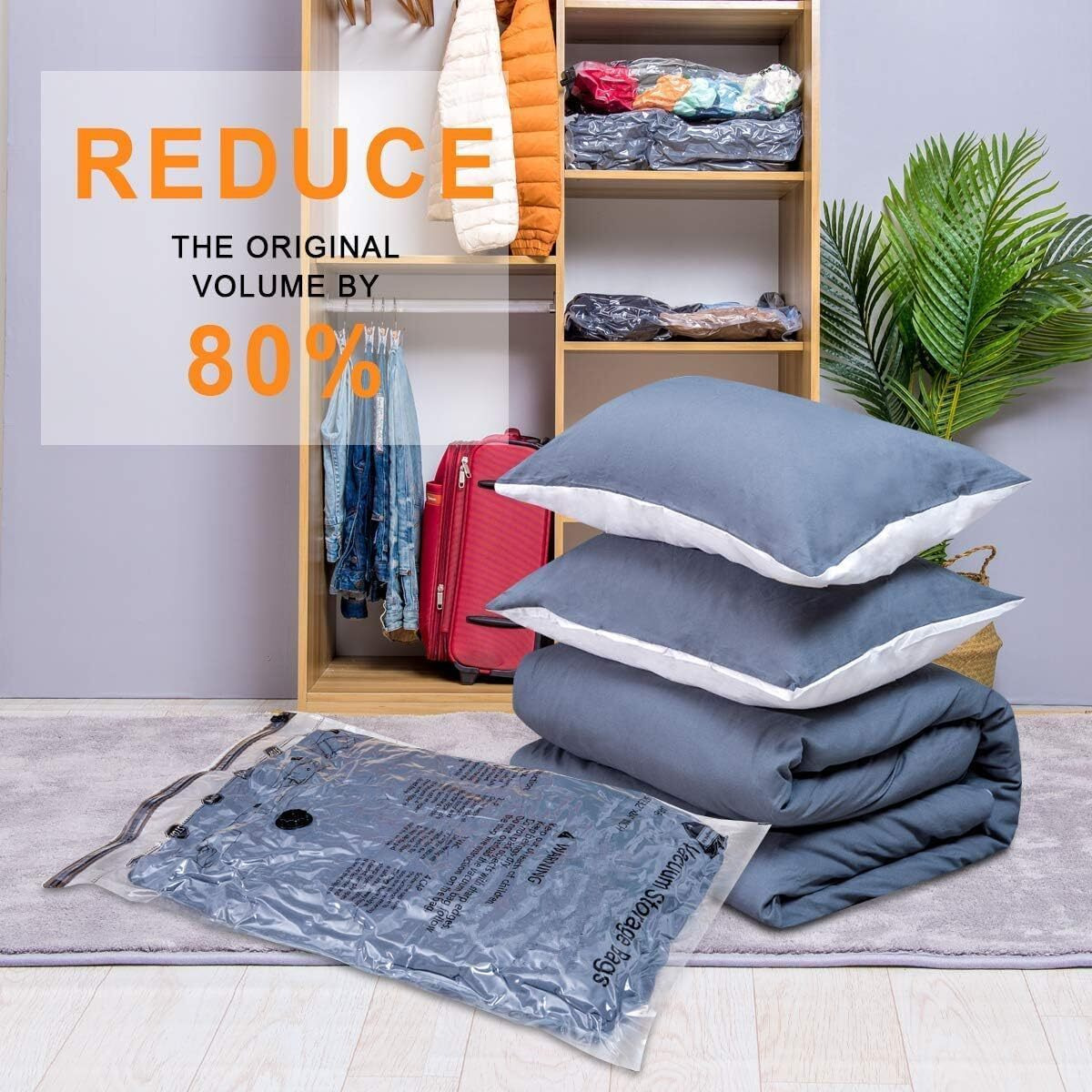 20 Pack Vacuum Storage Bags (4 Jumbo, 4 Large, 4 Medium, 4 Small, 4 Roll Up), Space Saver Sealer Compression Bags For Blankets, Comforters, Pillows, Clothes Storage