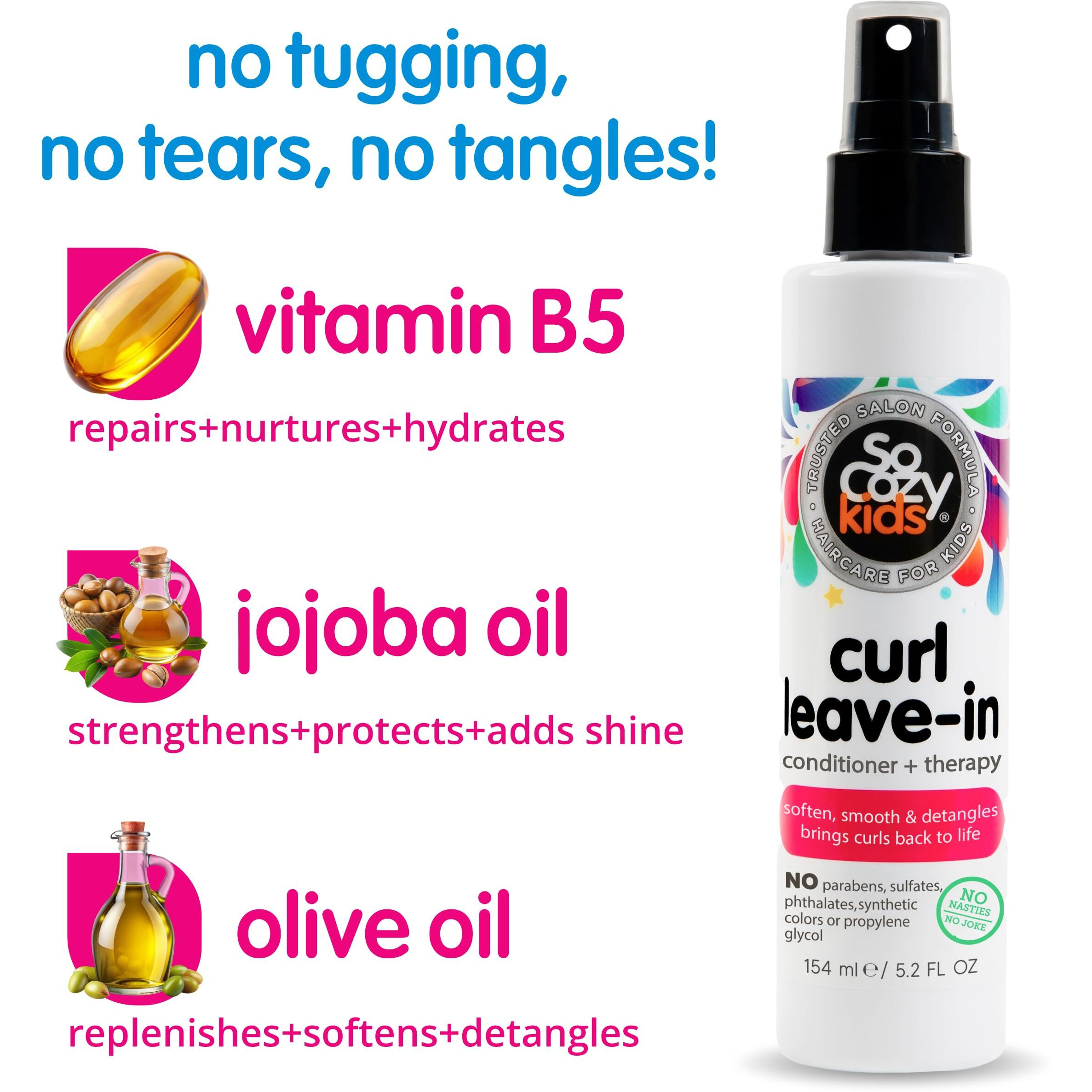 So Cozy Leave In Conditioner Spray (8 Fl Oz) Paraben-Free Detangler For Kids' Curly Hair, Deep Conditioner & Tangle-Free Curls, Gentle & Nourishing With Keratin, Vitamin B5, Olive Oil & Jojoba Oil