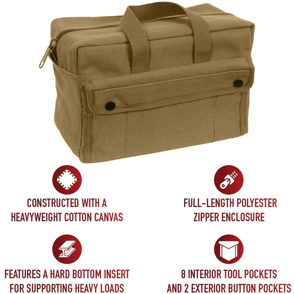 Rothco Mechanic's Tool Bag - Heavy-Duty Organization For Your Essential Tools And Gear, Coyote Brown