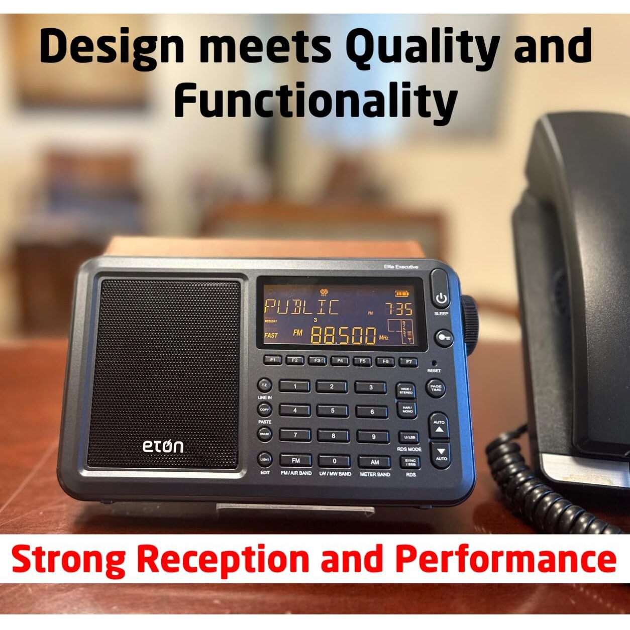 Eton Elite Executive Radio With Pll Dual Conversion, Synchronous Tuning, Am/Fm, Longwave, Shortwave (Sw), Ssb, 700 Stations, Rds, Alarm Clock, Sleep Timer, Battery/Ac Powered, Leatherette Case