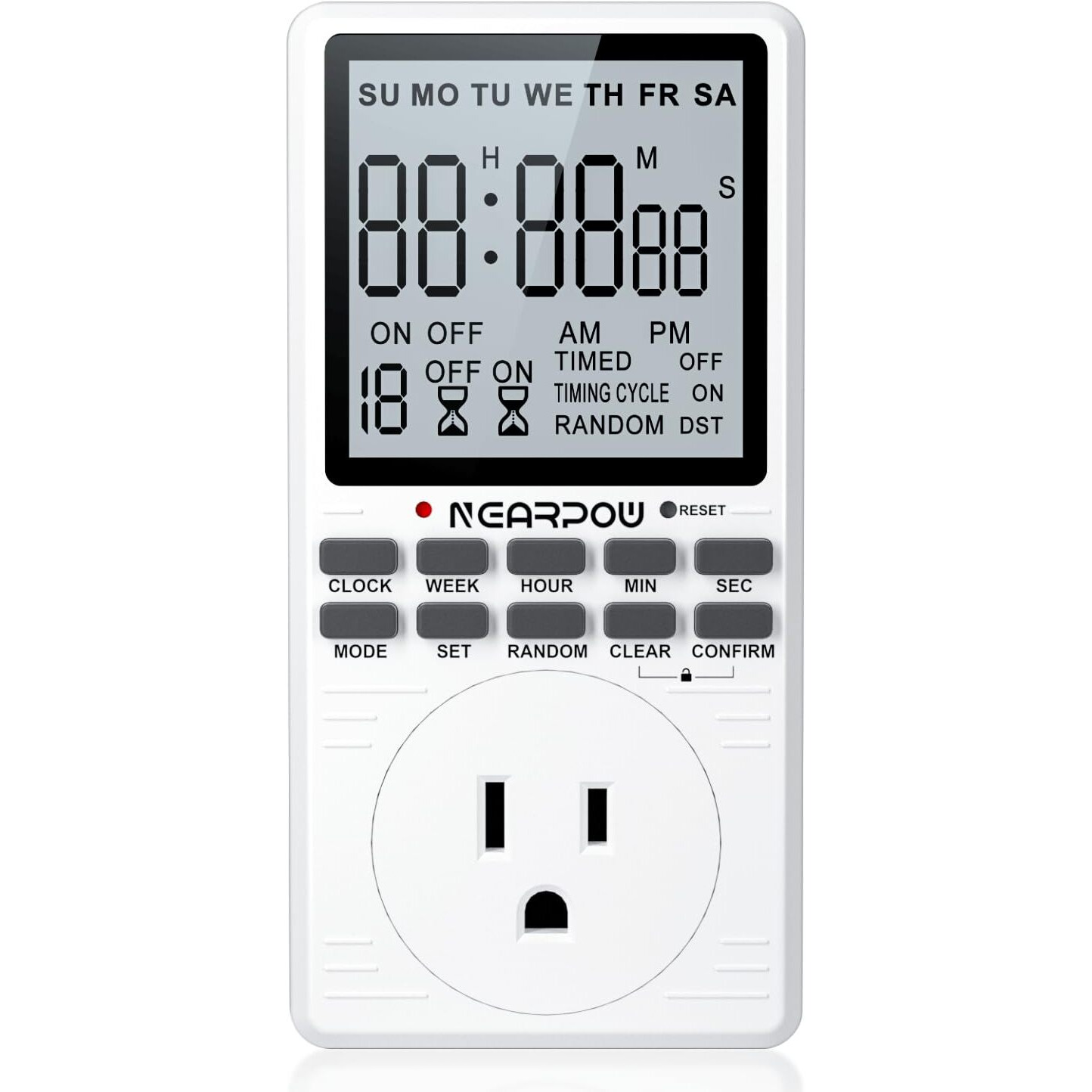 Outlet Timer, Nearpow Multifunctional Programmable Timer With Countdown And 7-Day Digital Infinite Repeat Cycle Intermittent, 19 On/Off Programs For Electrical Outlets, 3 Prong, 15A/1800W