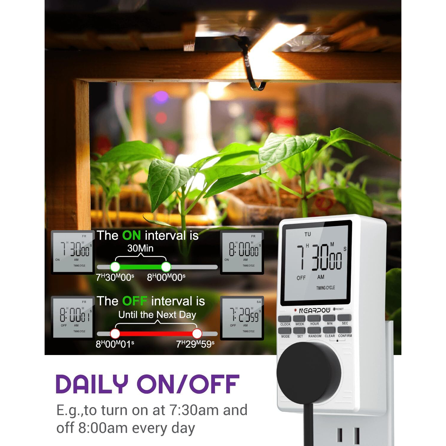 Outlet Timer, Nearpow Multifunctional Programmable Timer With Countdown And 7-Day Digital Infinite Repeat Cycle Intermittent, 19 On/Off Programs For Electrical Outlets, 3 Prong, 15A/1800W