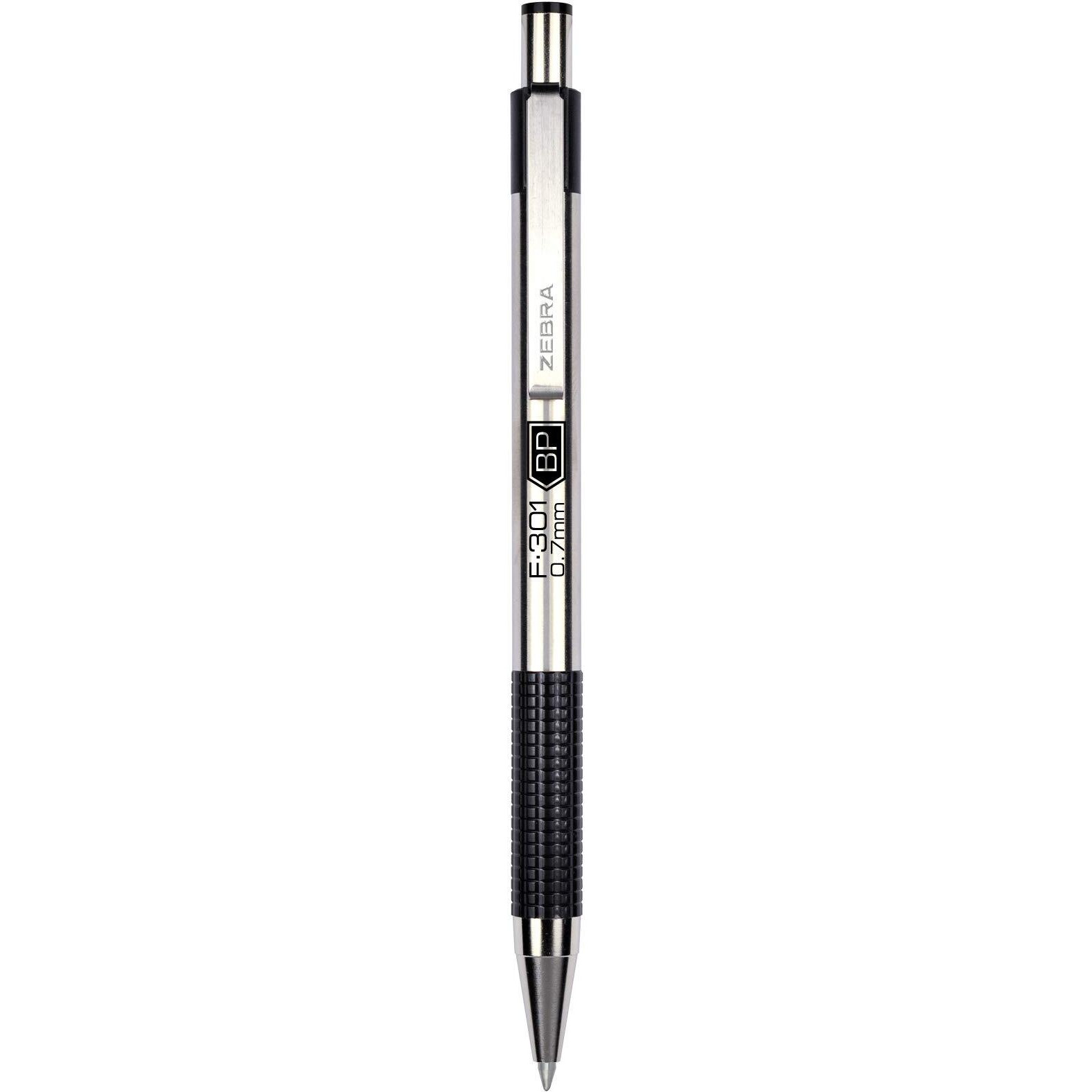 Zebra Pen F-301 Retractable Ballpoint Pen, Stainless Steel Barrel, Fine Point, 0.7Mm, Black Ink, 4-Pack (Packaging May Vary)