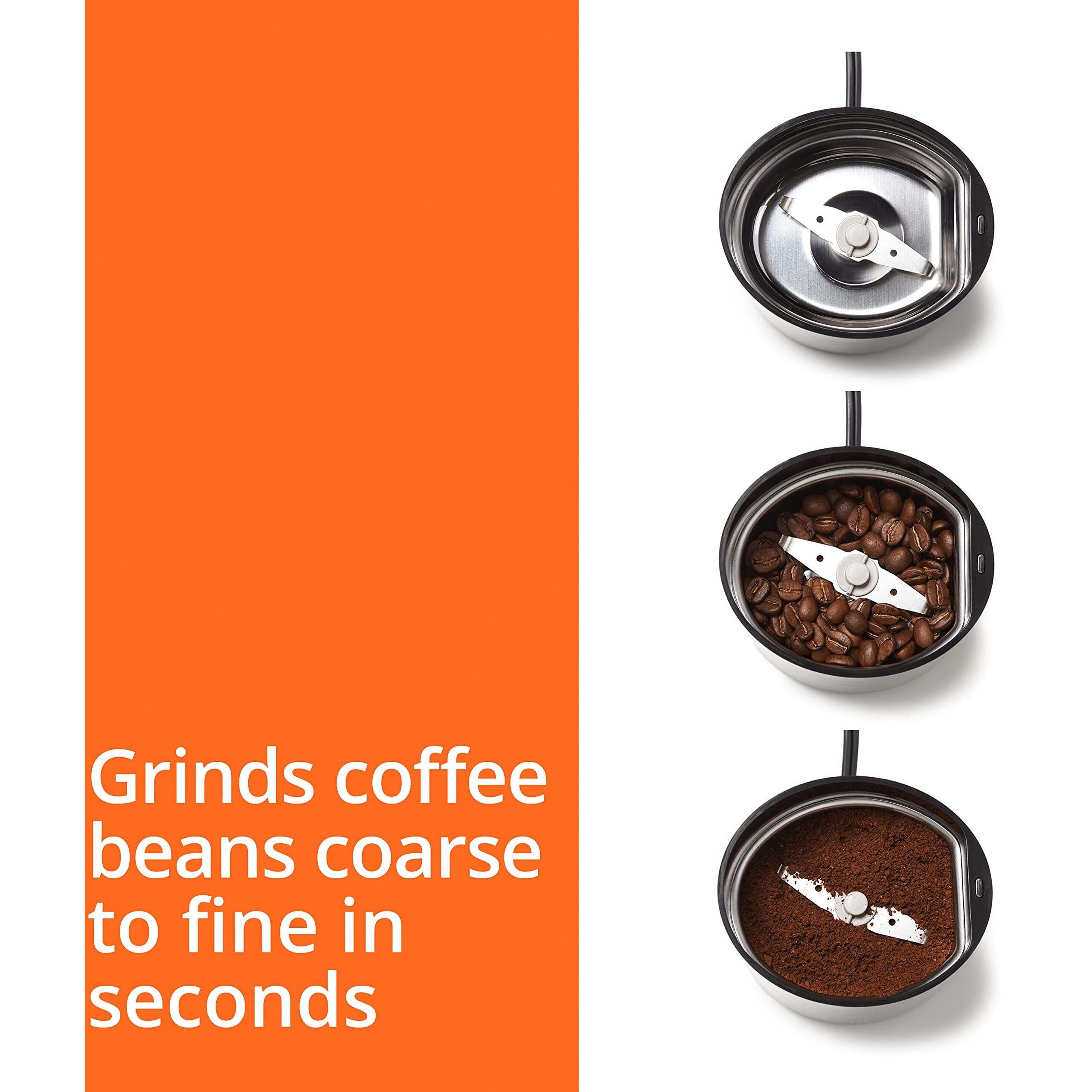 Krups Coffee Grinder, Fast-Touch, 3Oz, 85G Bean Hopper - Easy To Use, One Touch Operation - 200 Watts - Espresso Grinder, Spice Grinder, 2 To 12 Cup Coffee Bean Grinder, Silver