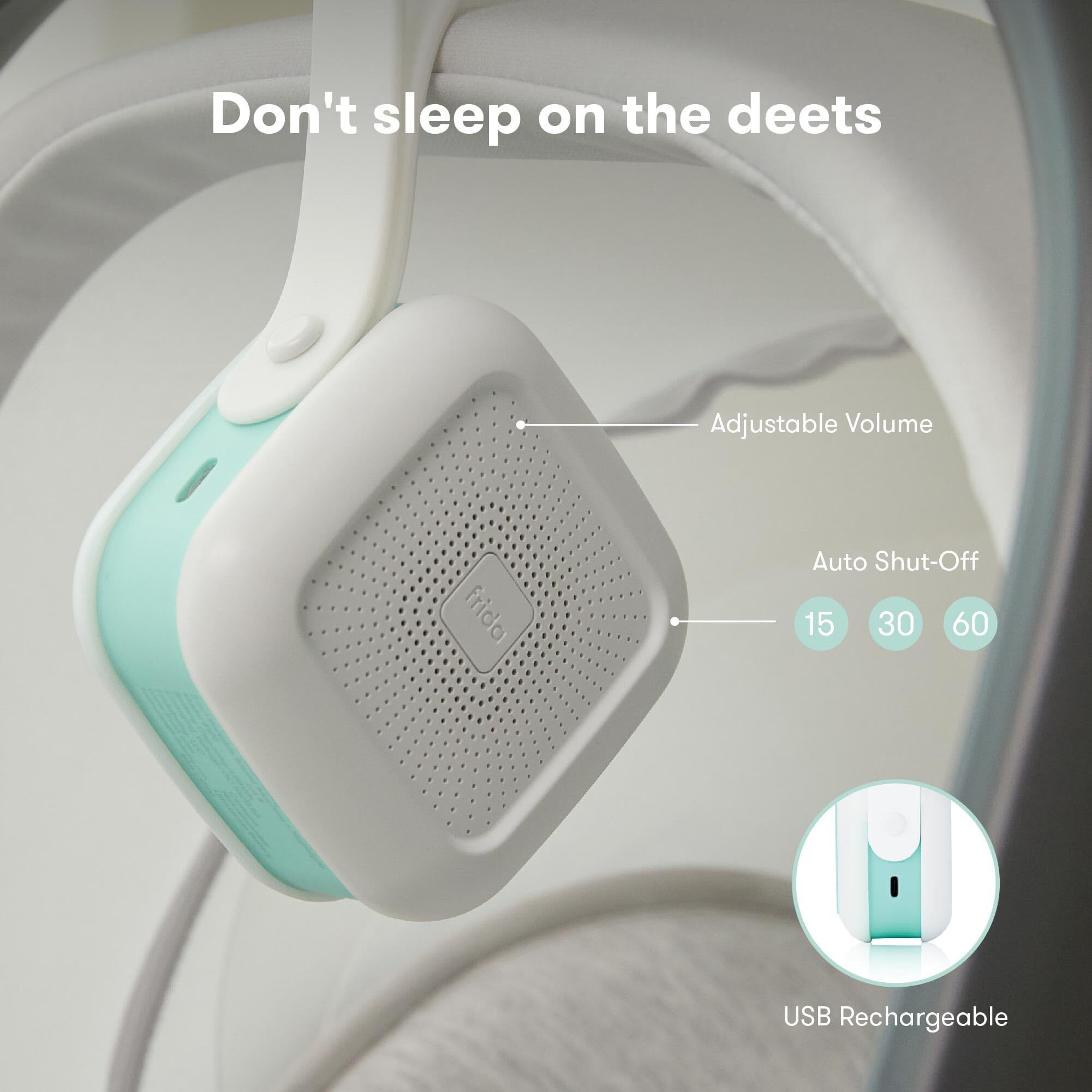 Frida Baby 2-In-1 Portable Sound Machine For Baby + Nightlight | White Noise Sound Machine For Baby With 5 Soothing Sounds & 3 Nightlight Modes | Travel Sound Machine Attaches To Strollers, Car Seats