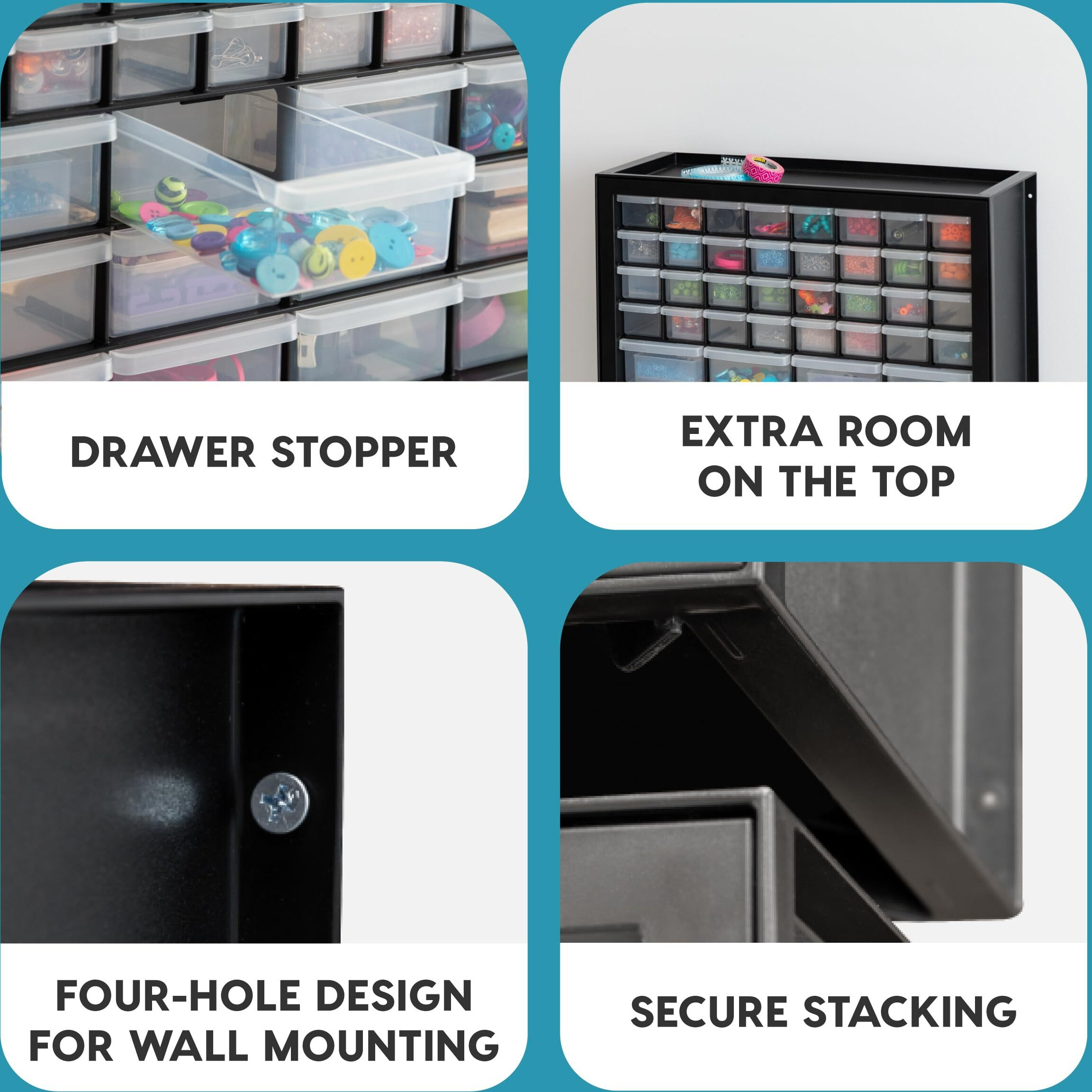 Iris Usa Screw Organizer, Hardware Storage Organizer, 44 Drawer Parts Cabinet, Plastic Drawer Storage For Hardware Crafts, Small Parts, Nuts And Bolts, Tool Storage, Scrapbook Art Hobby - Black
