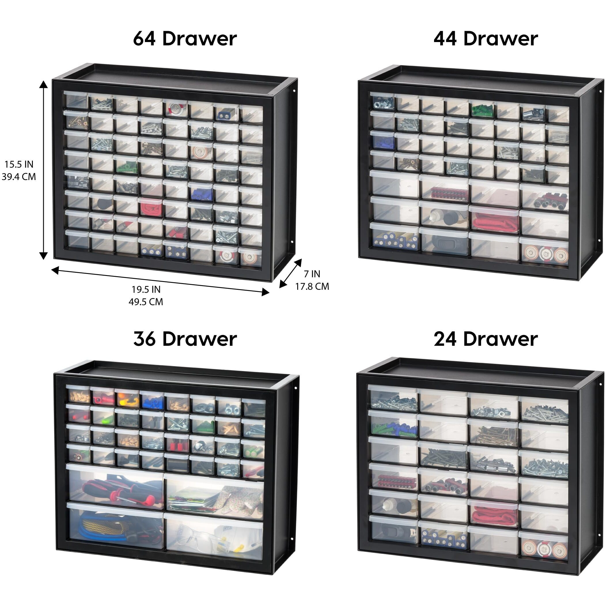 Iris Usa Screw Organizer, Hardware Storage Organizer, 44 Drawer Parts Cabinet, Plastic Drawer Storage For Hardware Crafts, Small Parts, Nuts And Bolts, Tool Storage, Scrapbook Art Hobby - Black
