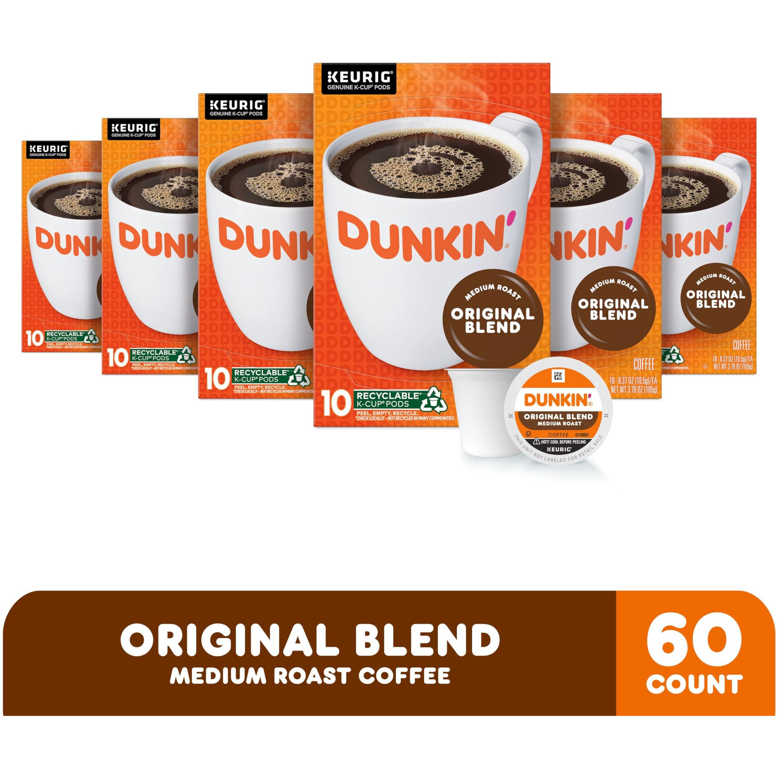Dunkin' Original Blend Medium Roast Coffee, 60 Keurig K-Cup Pods